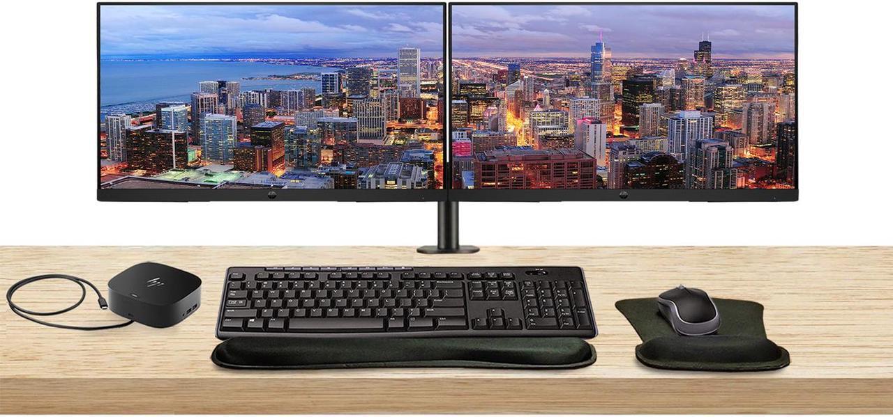 Main image of HP P22 G5 22-inch 1920 x 1080 Full HD Edge LED LCD Monitor, 2-Pack Bundle with HDMI, VGA, and DisplayPort, Dual Monitor Stand, USB-C Dock, MK270 Wireless Keyboard & Mouse, Gel Mouse & Wrist Pad