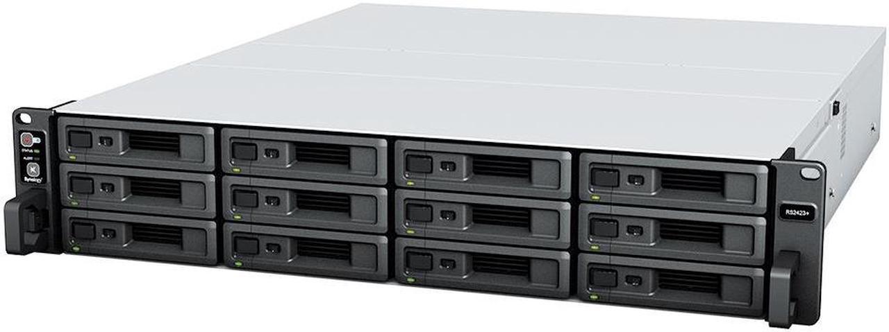 Alt view image 2 of 5 - Synology RackStation RS2423+ NAS Server with Ryzen 3.35GHz CPU, 32GB Memory, 12TB SSD Storage, 10GbE LAN Ports, DSM Operating System Bundle with Rail kit