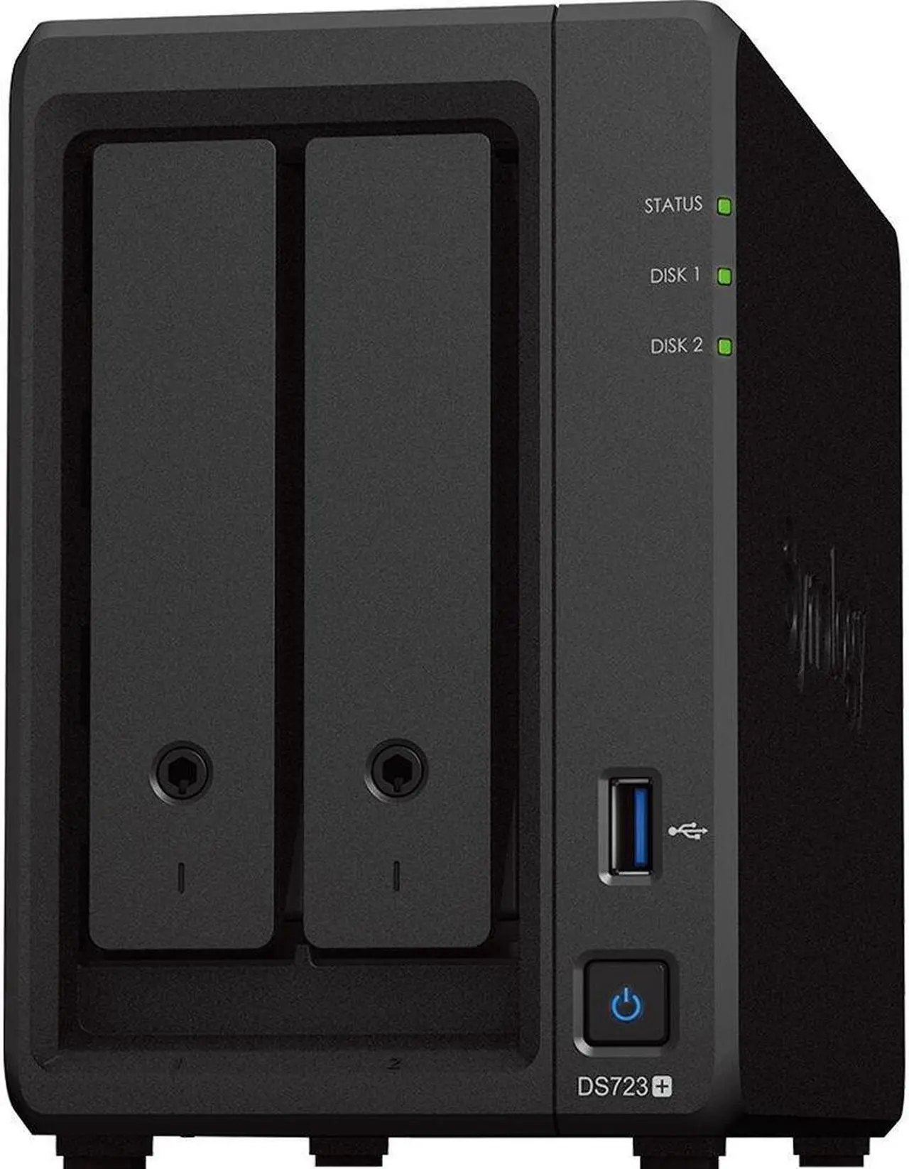 Alt view image 2 of 5 - Synology DiskStation DS723+ NAS Server with Ryzen 2.6GHz CPU, 32GB Memory, 16TB SSD Storage, 2TB M.2 NVMe SSD, 2 x 1GbE LAN Ports, DSM Operating System