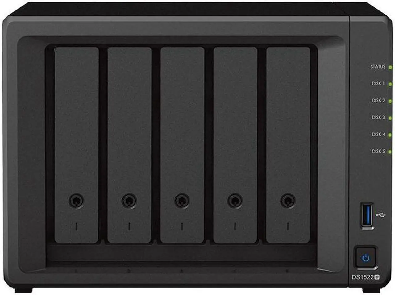 Main image of Synology DiskStation DS1522+ NAS Server with Ryzen 2.6GHz CPU, 32GB Memory, 40TB SSD Storage, 2TB M.2 NVMe SSD, 4 x 1GbE LAN Ports, DSM Operating System