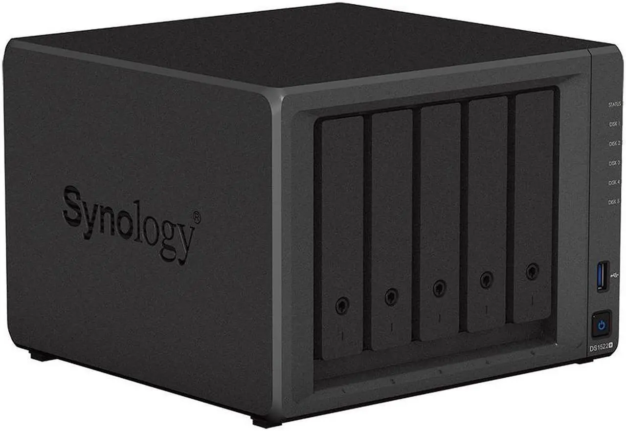 Alt view image 2 of 5 - Synology DiskStation DS1522+ NAS Server with Ryzen 2.6GHz CPU, 32GB Memory, 40TB SSD Storage, 2TB M.2 NVMe SSD, 4 x 1GbE LAN Ports, DSM Operating System