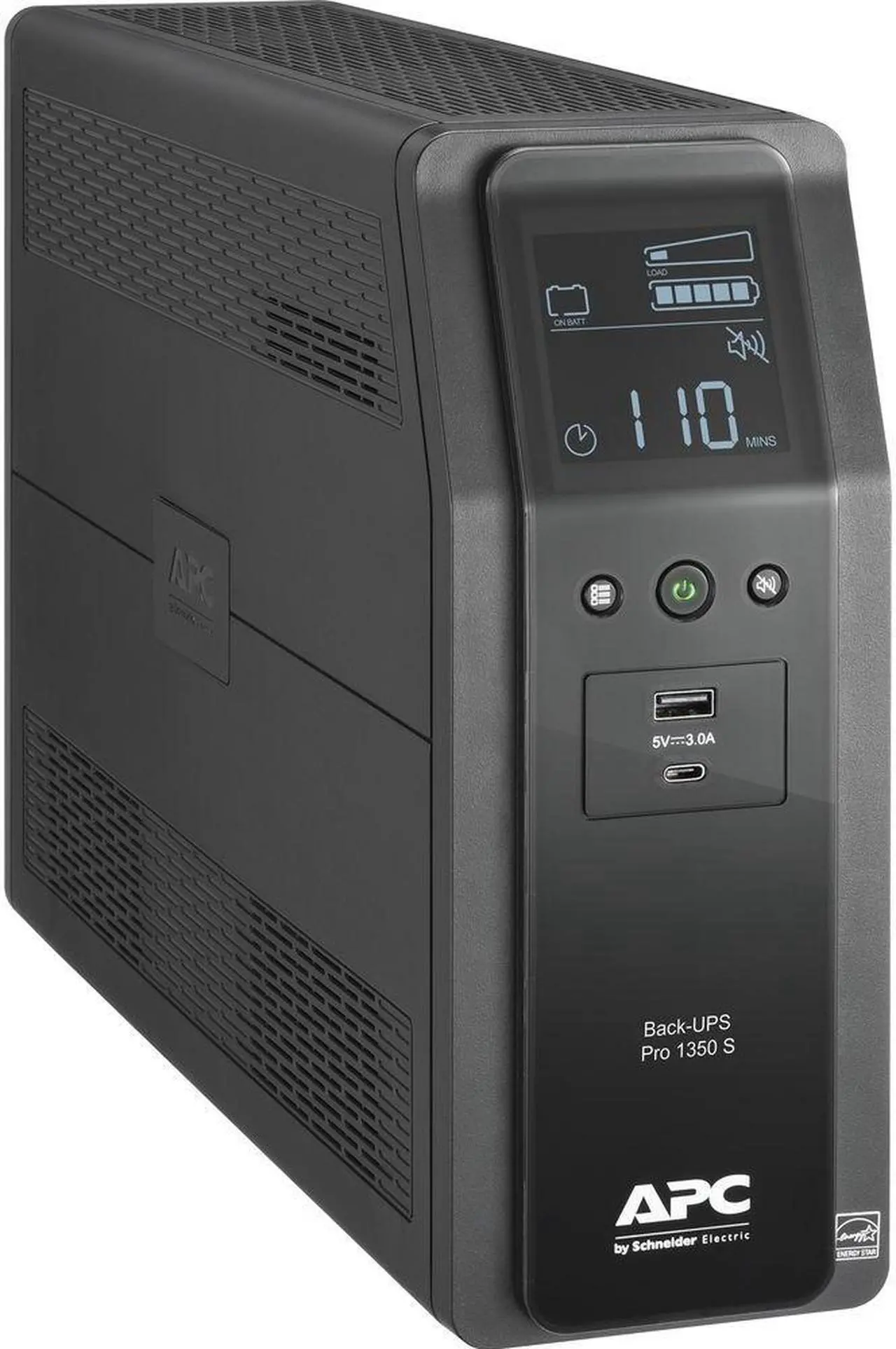 Main image of APC Sine Wave UPS Battery Backup & Surge Protector, BR1350ms Tower Back-UPS, 1350 VA Backup Battery Power Supply, 10 x NEMA 5-15R, AVR Bundled With 16GB USB Storage
