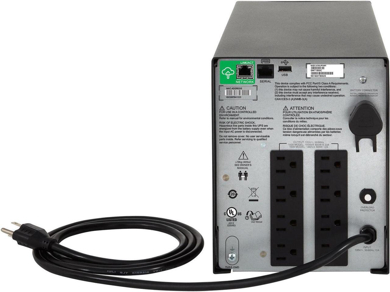 Alt view image 4 of 4 - APC Smart-UPS, SMT1500C Tower Back-UPS, 1440 VA Backup Battery Power Supply, 8 x NEMA 5-15R, SmartConnect Port, SmartSlot, AVR, LCD Bundled With 16GB USB Storage