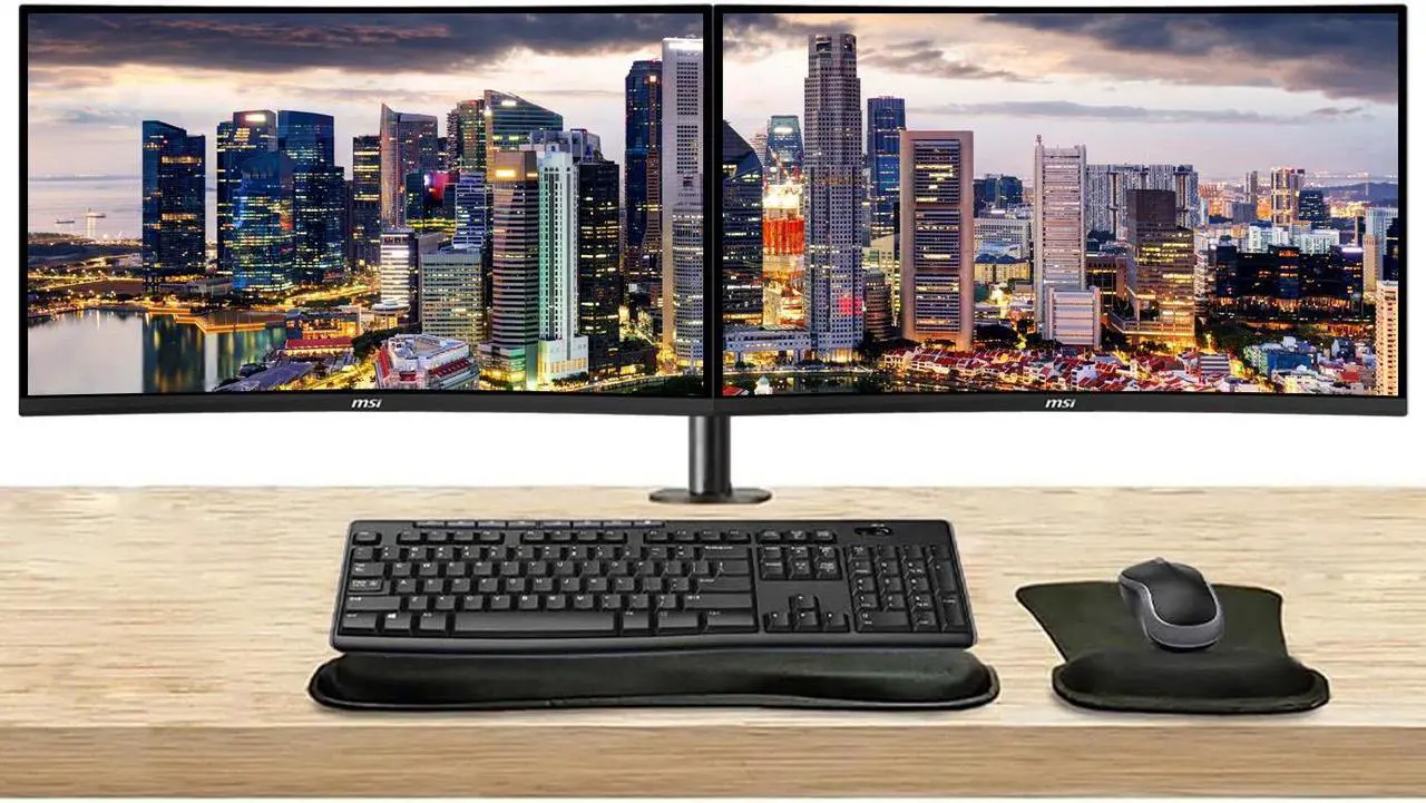 Main image of MSI MAG 27C6X Curved 27 inch 1920 x 1080 Full HD 250Hz 1ms Gaming Monitor, 2-Pack Bundle with HDMI, DisplayPort, Desk Mount Dual Monitor Stand, MK270 Wireless Keyboard & Mouse, Gel Mouse & Wrist Pad