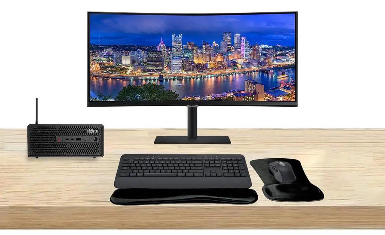 Main image of Lenovo ThinkStation P3 i7 Tower, 64GB RAM, 1TB SSD, RTX A2000 12GB DDR6 Bundled with ViewFinity S65UA 34 Curved 2K UWQHD, MK650 Wireless Keyboard & Mouse, Gel Mouse & Wrist Pad