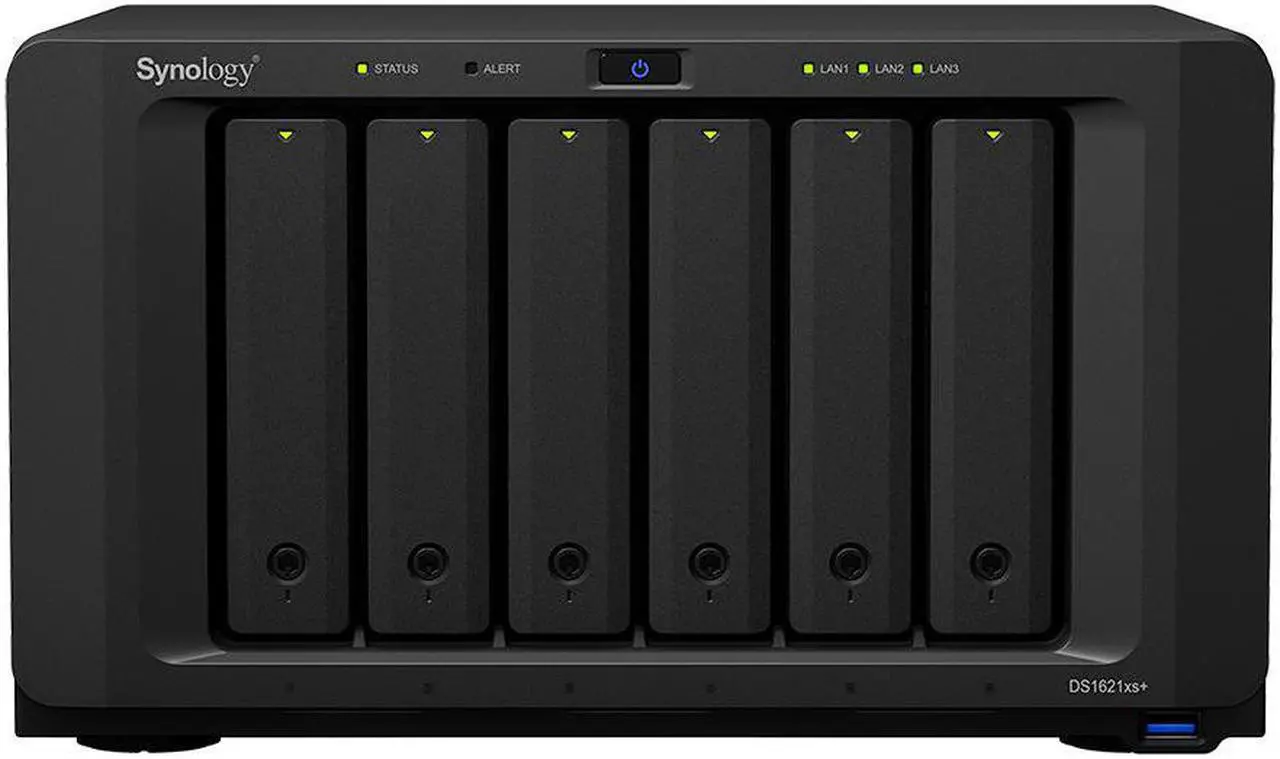 Main image of Synology DiskStation DS1621+ NAS Server with Ryzen 2.2GHz CPU, 32GB Memory, 60TB HDD Storage, 1TB M.2 NVMe SSD, 4 x 1GbE LAN Ports, DSM Operating System