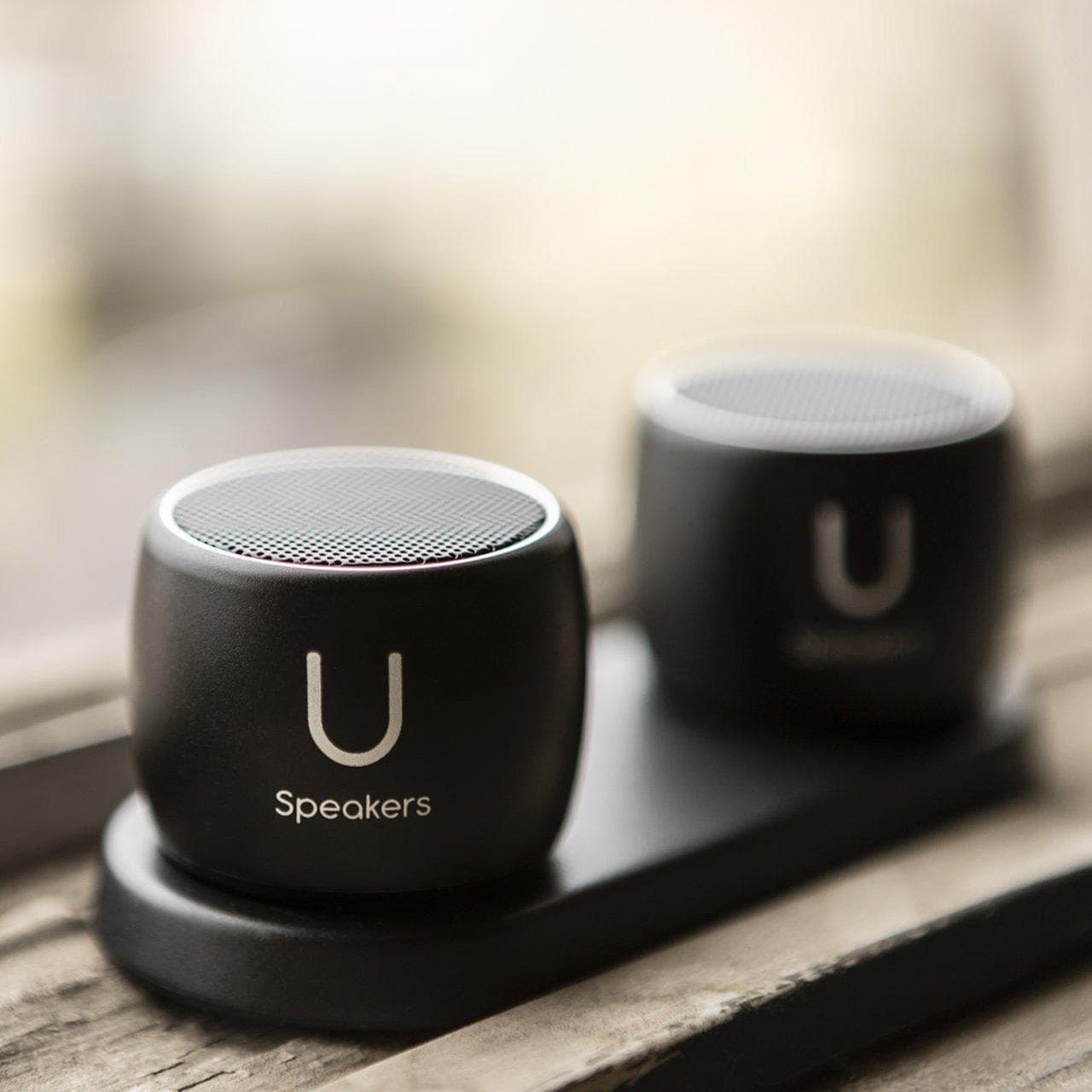 Alt view image 7 of 7 - Fashionit U Speakers Set of 2 Pro Portable Wireless Bluetooth Speakers with Charging Tray, Magnetic Bases, Mics & Selfie Remote Control - Ideal for Active Lifestyle, Travel, Home, & Office - Black