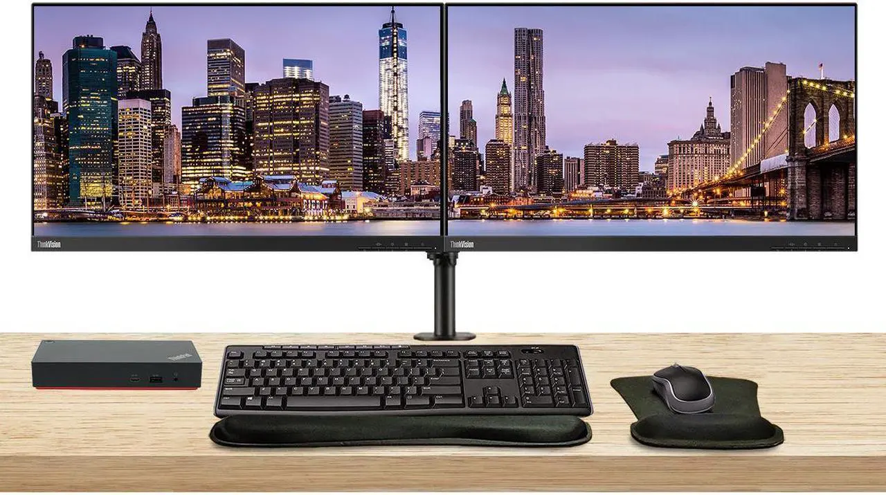 Main image of Lenovo ThinkVision P24h 2560 x 1440 LED QHD LCD, 2-Pack Bundle with HDMI, DisplayPort, Daisy Chain ready, Dock, USB-C, USB Hub, Dual Monitor Stand, MK270 Wireless Keyboard & Mouse, Mouse & Wrist Pad