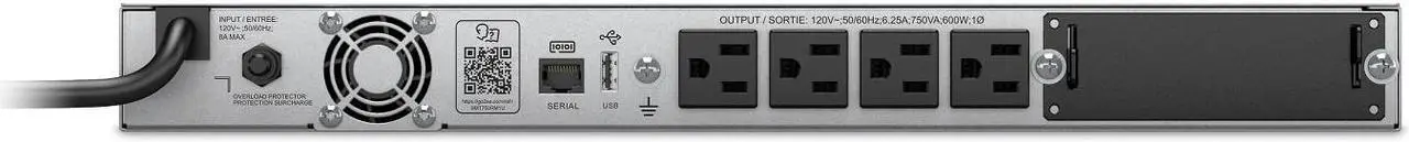 Alt view image 2 of 2 - APC Smart-UPS, SMT750RM1U 1U Rack Back-UPS, 1000 VA Backup Battery Power Supply, 4 x NEMA 5-15R, AVR, LCD Screen Bundled With 16GB USB Storage