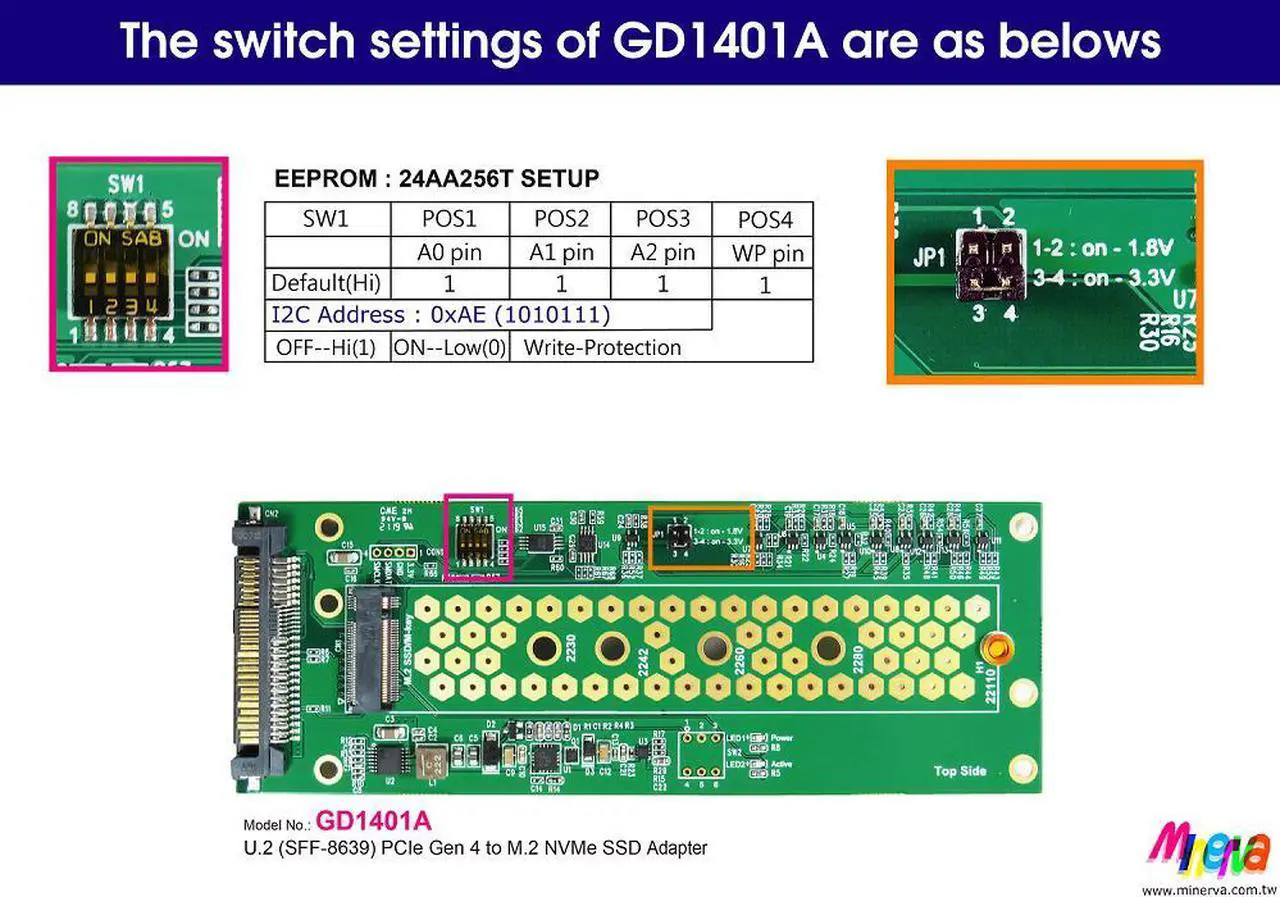 Alt view image 5 of 7 - M.2 PCIe 4.0 with ReDriver for EDSFF 1C & Gen-Z 1C to U.2 Cable, 50cm & U.2 to M.2 NVMe SSD Adapter