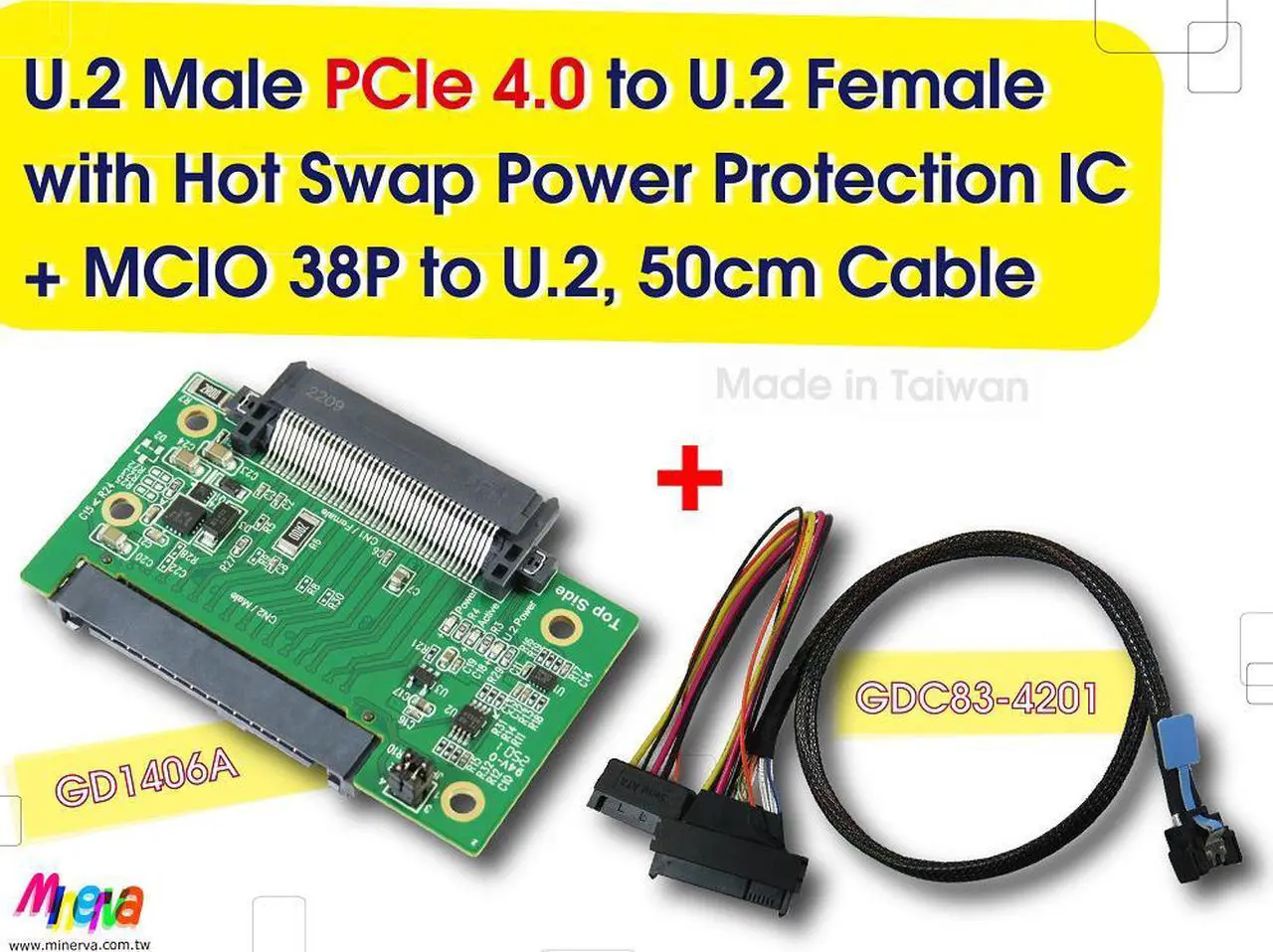 Main image of PCIe 4.0 MCIO 38P to U.2 cable, 50cm+U.2 to U.2 adapter
