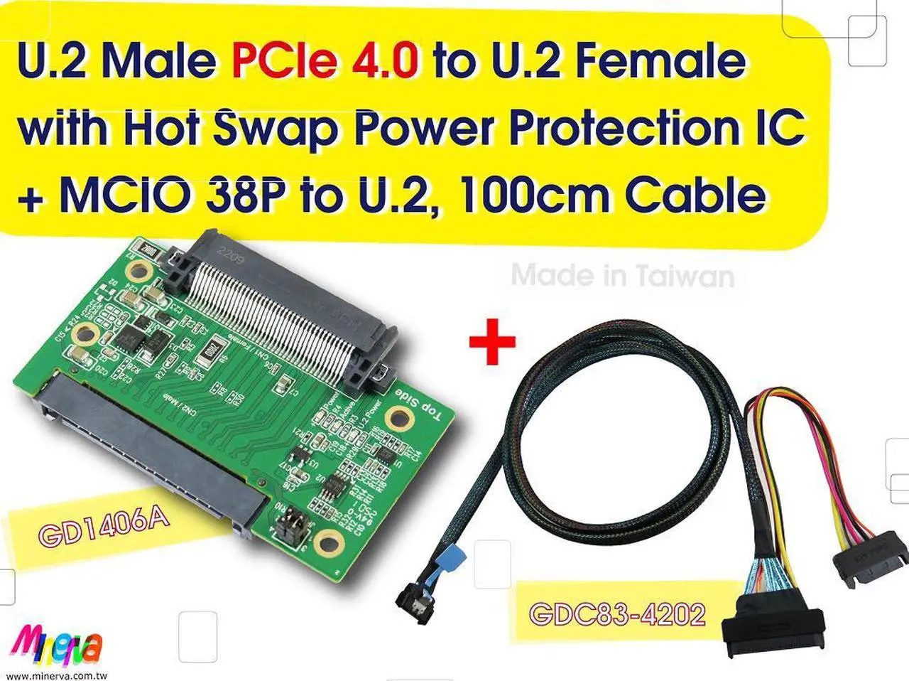 Main image of PCIe 4.0 MCIO 38P to U.2 cable, 100cm+U.2 to U.2 adapter