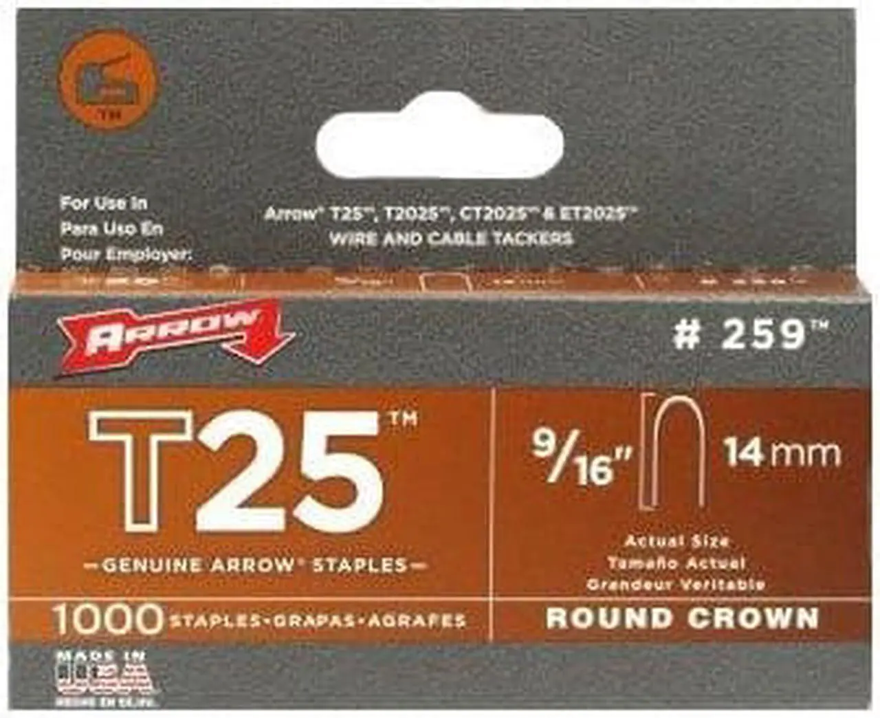 Alt view image 9 of 11 - Arrow Fastener 259 T25 9/16 Inch (14mm) Staples, 1000/Pk