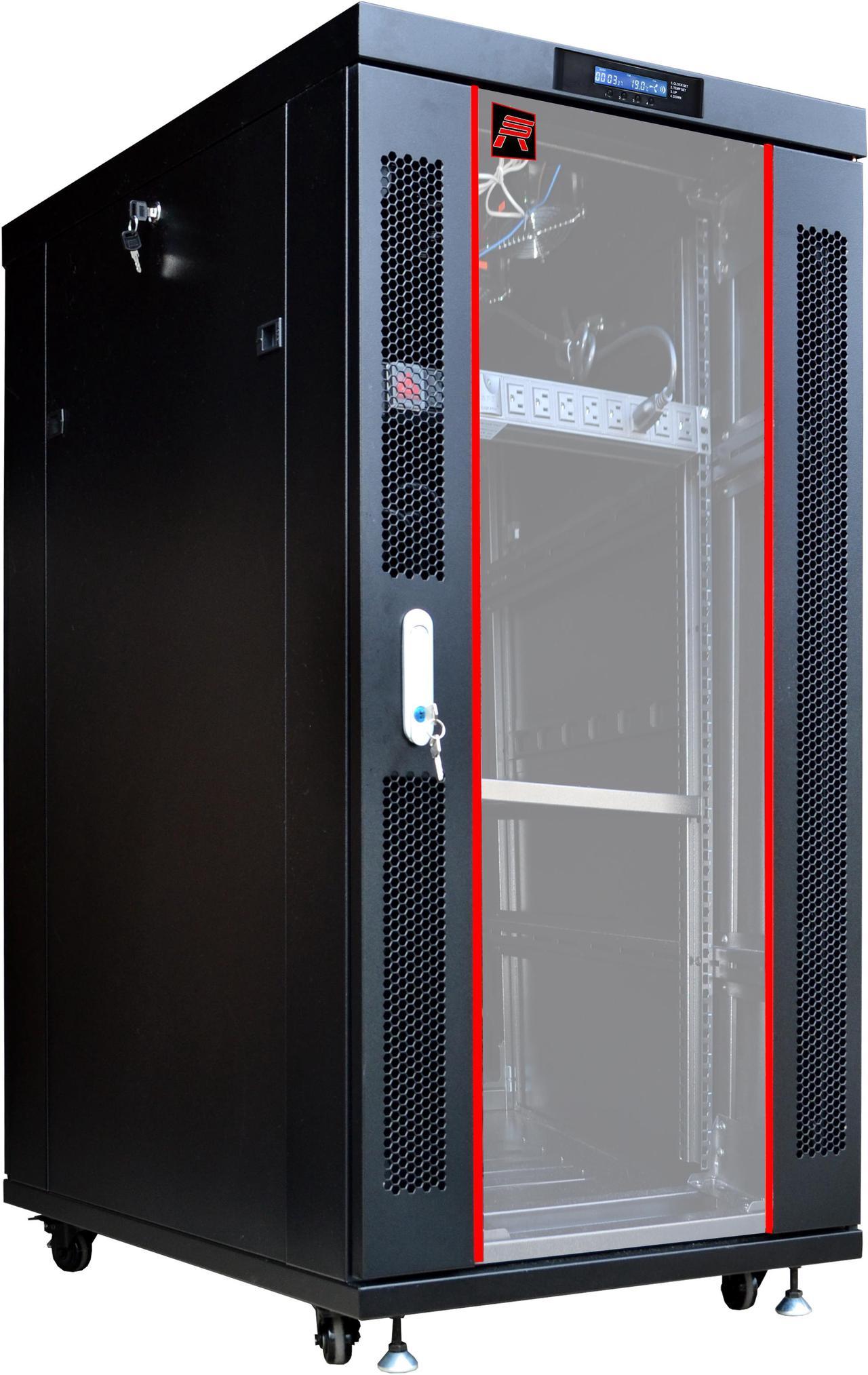 27U 39” Deep Free Standing Server Rack Cabinet Thermo Control System, 4 Fan Cooling Panel, Vented Shelf, 8- Way PDU, Fully Lockable Innovated Design Data Network IT Server Rack Enclosure