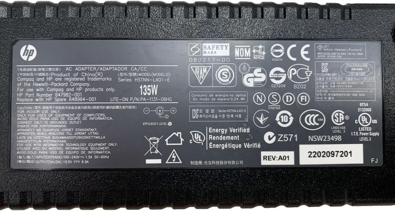 Alt view image 2 of 4 - Genuine HP AC Adapter 135W for TouchSmart 600-1000 610-1200 600-1300 PC w/Cord