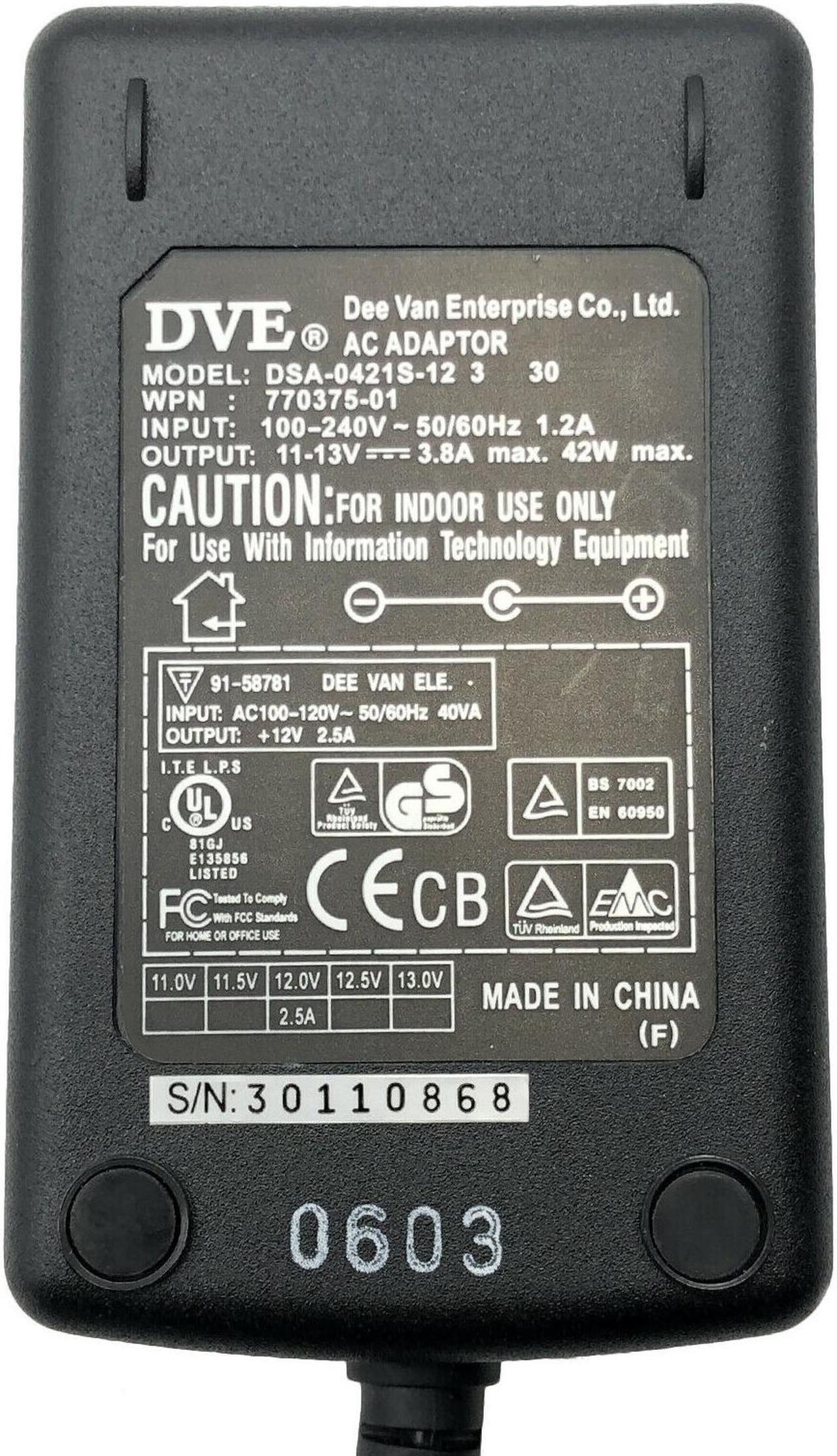 Alt view image 2 of 4 - Genuine DVE DSA-0421S-12 3 30 AC Adapter 11-13V 3.8A Power Supply W/Cord OEM