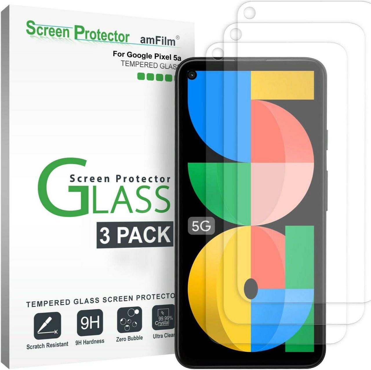 Main image of (3 Pack) Amfilm Tempered Glass Screen Protector For Google Pixel 5A -5G(2021)