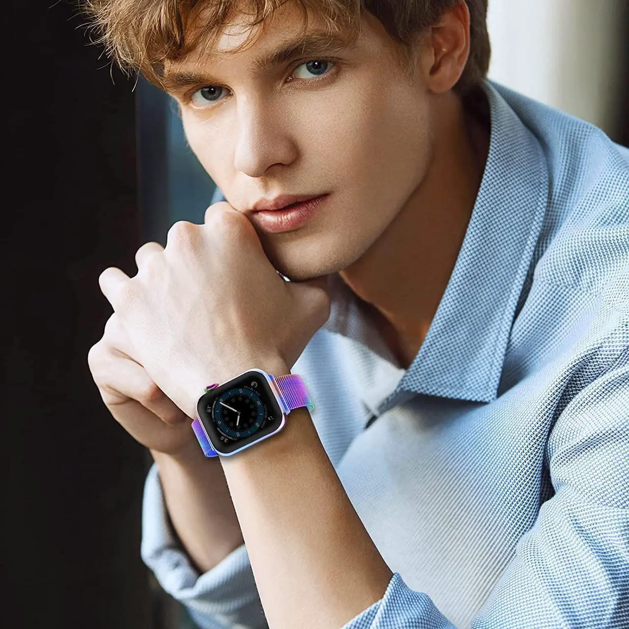Alt view image 4 of 6 - Metal Magnetic Band Compatible With Apple Watch Bands 38Mm 40Mm 41Mm 42Mm 44Mm 45Mm, Colorful Adjustable Strap Milanese Stainless Steel Mesh Wristband For Iwatch Series 7 6 5 4 3 2 1 Se Men Women