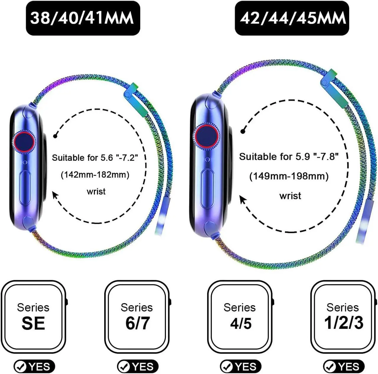 Alt view image 2 of 6 - Metal Magnetic Band Compatible With Apple Watch Bands 38Mm 40Mm 41Mm 42Mm 44Mm 45Mm, Colorful Adjustable Strap Milanese Stainless Steel Mesh Wristband For Iwatch Series 7 6 5 4 3 2 1 Se Men Women