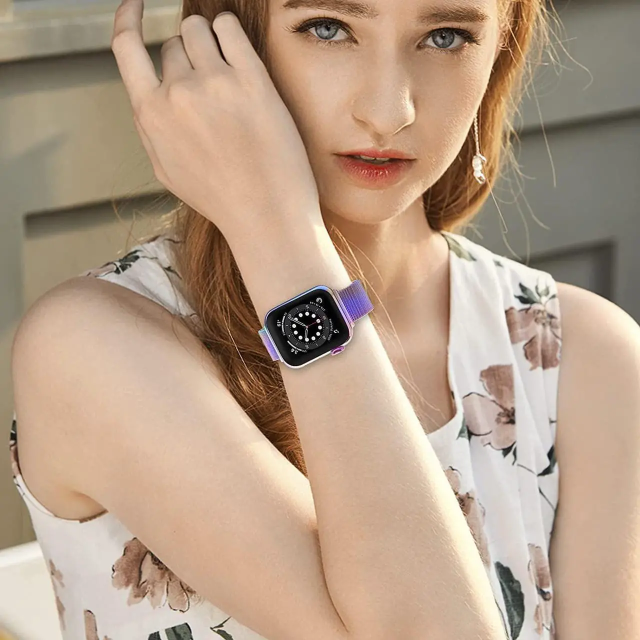 Alt view image 3 of 6 - Metal Magnetic Band Compatible With Apple Watch Bands 38Mm 40Mm 41Mm 42Mm 44Mm 45Mm, Colorful Adjustable Strap Milanese Stainless Steel Mesh Wristband For Iwatch Series 7 6 5 4 3 2 1 Se Men Women