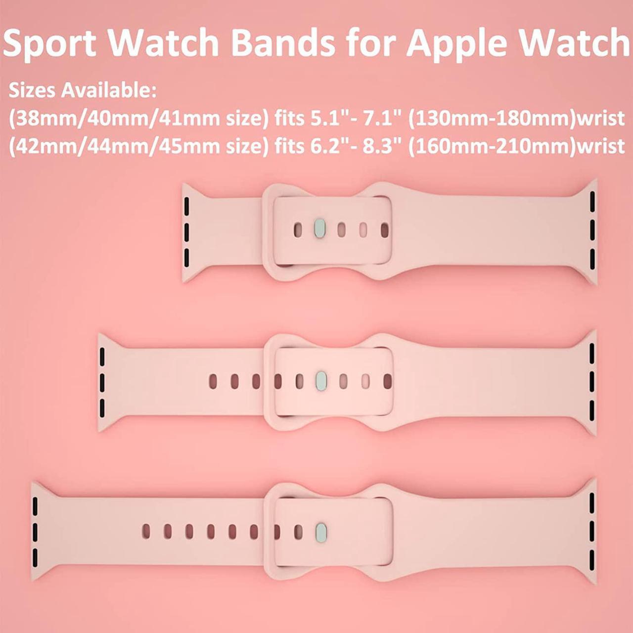 Alt view image 2 of 7 - Sport Watch Band Compatible With Apple Watch, Iwatch Bands 38Mm 40Mm 41Mm Woman Man, Soft Silicone Wristbands Strap Replacement For Iwatch Series Se 7 6 5 4 3 2 1 Sport Edition Sand Pink