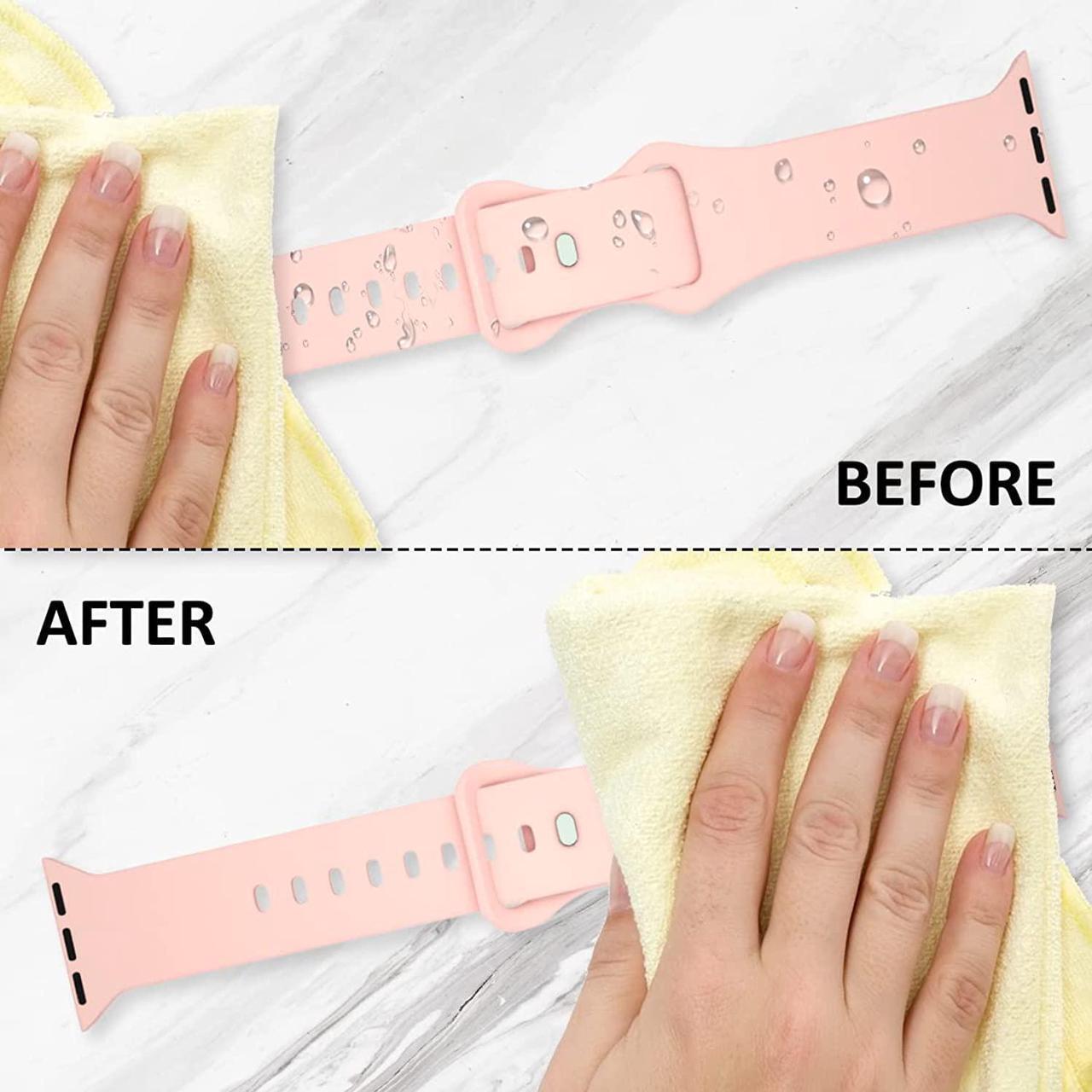 Alt view image 4 of 7 - Sport Watch Band Compatible With Apple Watch, Iwatch Bands 38Mm 40Mm 41Mm Woman Man, Soft Silicone Wristbands Strap Replacement For Iwatch Series Se 7 6 5 4 3 2 1 Sport Edition Sand Pink