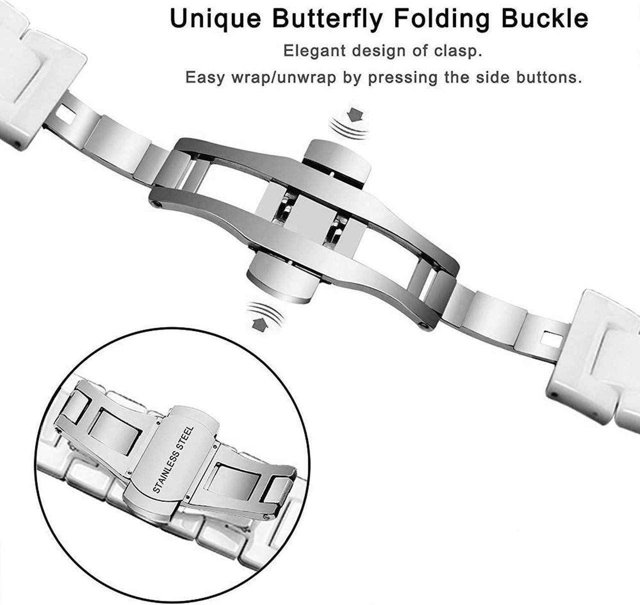 Alt view image 4 of 7 - Compatible For Apple Watch Band 38Mm/40Mm Ceramic Iwatch Band Women Men Stainless Steel Metal Butterfly Buckle Sport Wristband Replacement Band For 38Mm/40Mm Apple Watch Series 7/5/4/3/2/1,