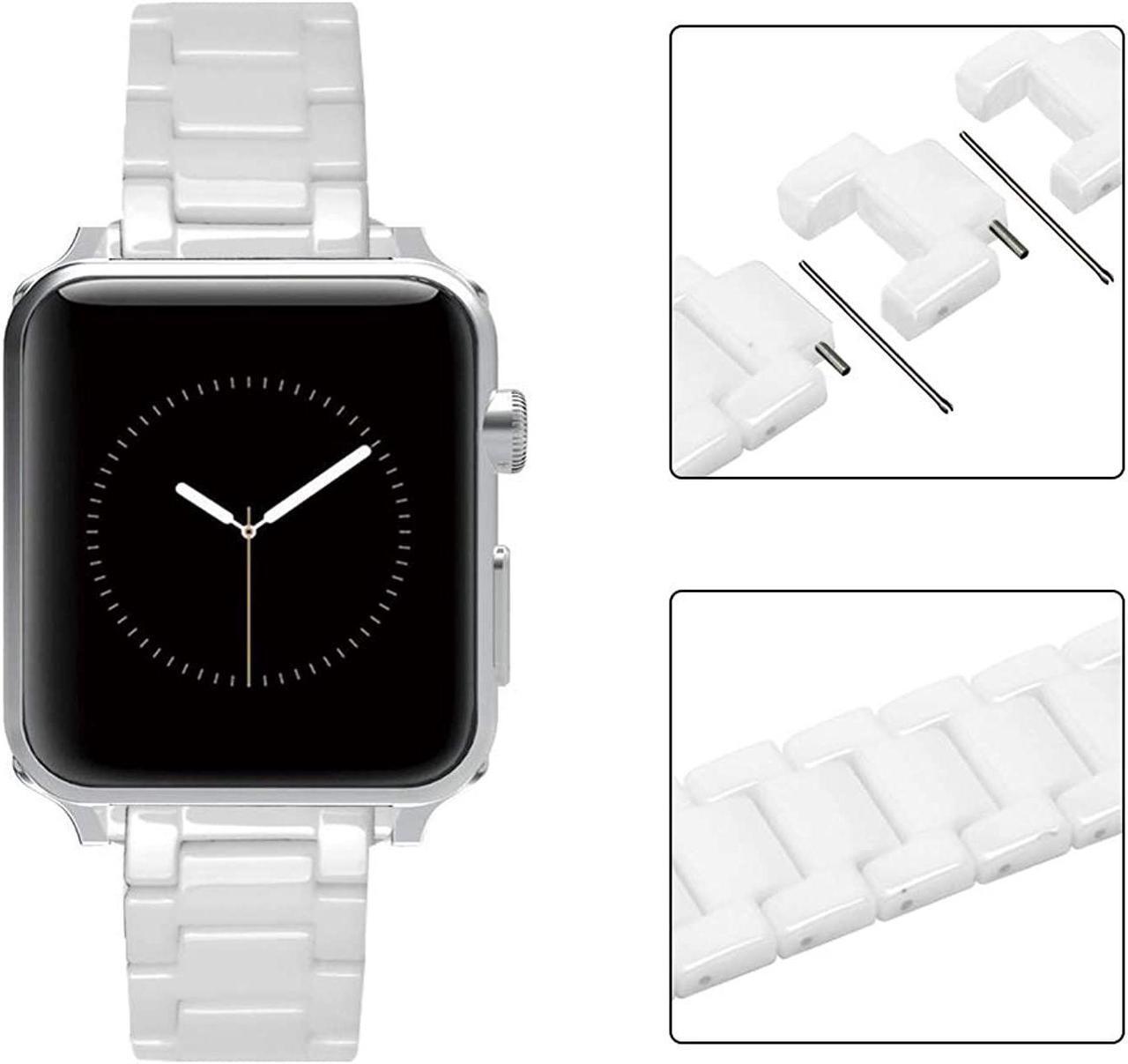 Alt view image 5 of 7 - Compatible For Apple Watch Band 38Mm/40Mm Ceramic Iwatch Band Women Men Stainless Steel Metal Butterfly Buckle Sport Wristband Replacement Band For 38Mm/40Mm Apple Watch Series 7/5/4/3/2/1,