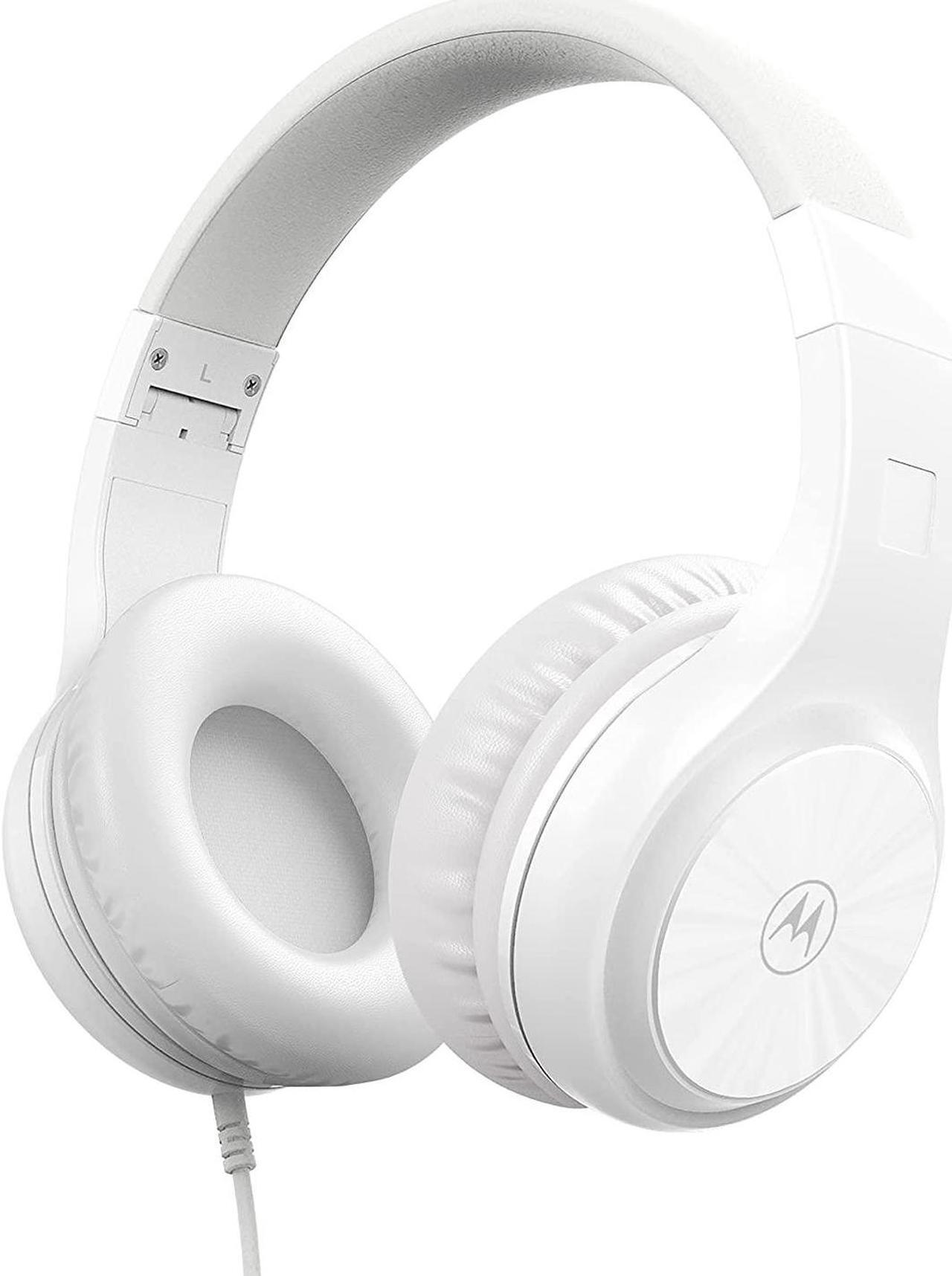 Main image of Motorola Over-Ear Headphones Wired - Moto XT120 Headphones with Microphone, in-Line Control for Calls - Foldable Head Phones, Adjustable Cushioned Headband - Dynamic Bass, Clear Sound - White
