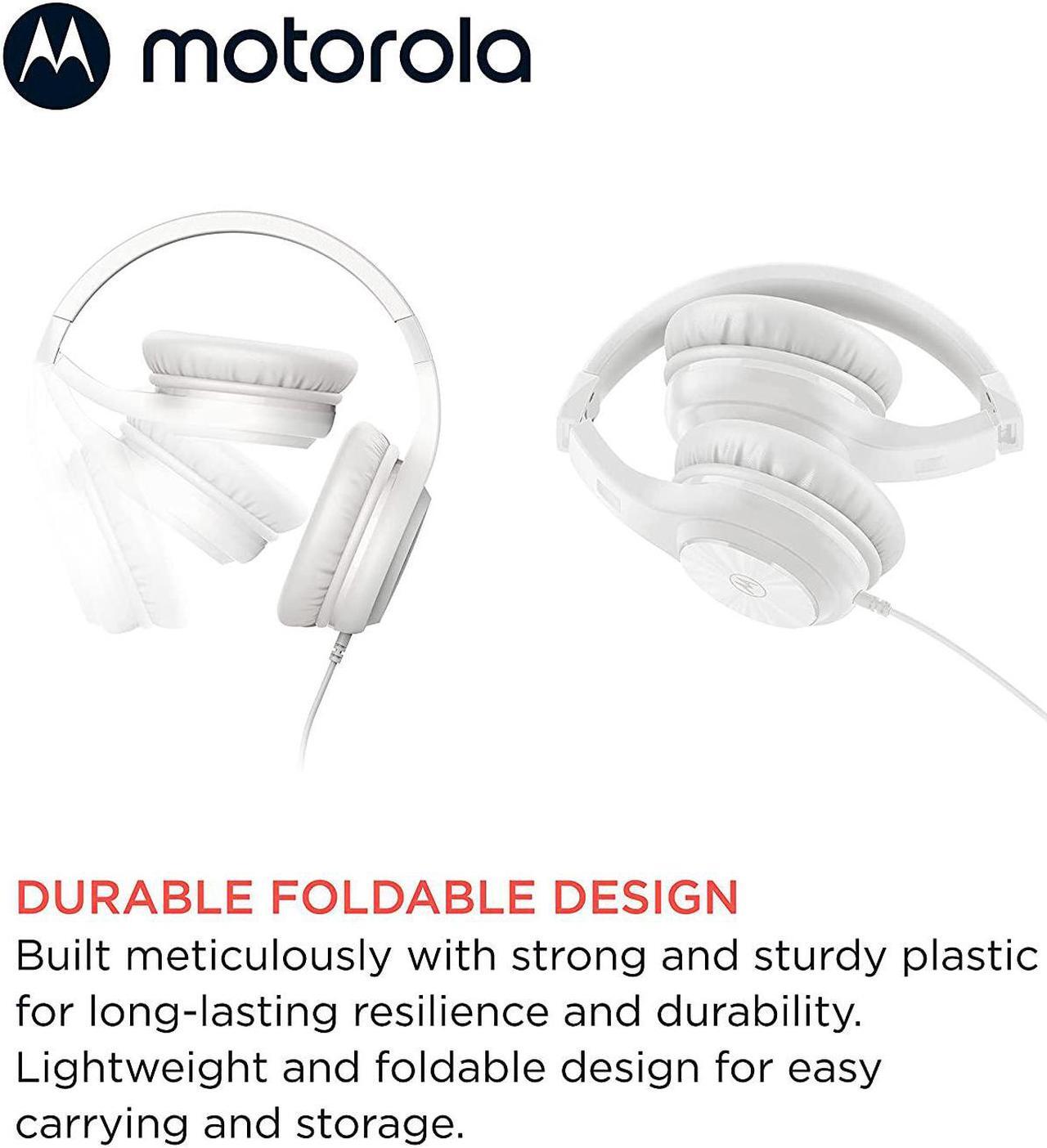 Alt view image 3 of 6 - Motorola Over-Ear Headphones Wired - Moto XT120 Headphones with Microphone, in-Line Control for Calls - Foldable Head Phones, Adjustable Cushioned Headband - Dynamic Bass, Clear Sound - White