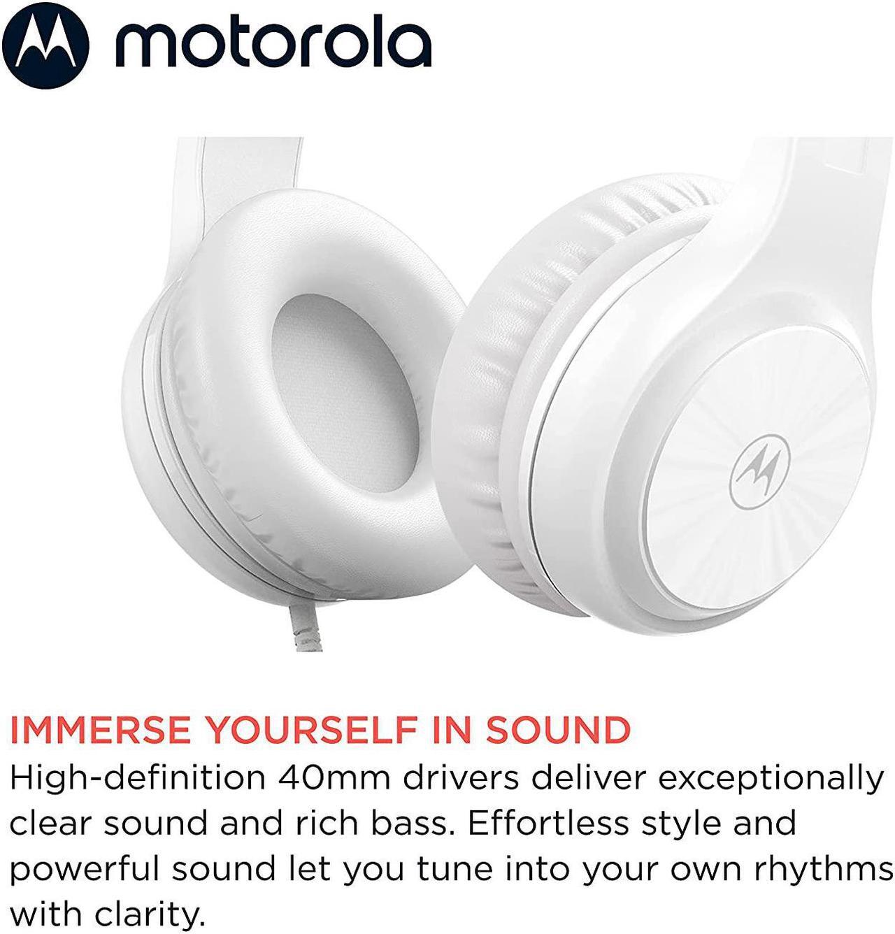 Alt view image 4 of 6 - Motorola Over-Ear Headphones Wired - Moto XT120 Headphones with Microphone, in-Line Control for Calls - Foldable Head Phones, Adjustable Cushioned Headband - Dynamic Bass, Clear Sound - White