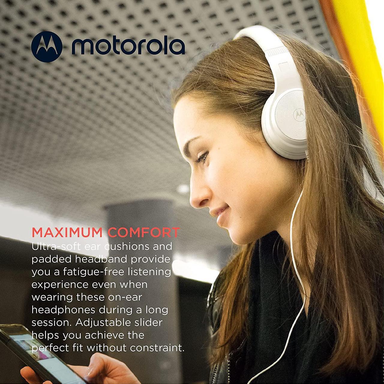 Alt view image 5 of 6 - Motorola Over-Ear Headphones Wired - Moto XT120 Headphones with Microphone, in-Line Control for Calls - Foldable Head Phones, Adjustable Cushioned Headband - Dynamic Bass, Clear Sound - White