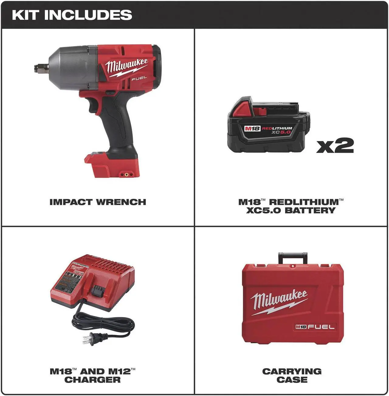 Alt view image 11 of 15 - Milwaukee Electric Tool - 2767-22 - Impact Wrench, Steel/Glass Filled Nylon/Rubber, Red, 18V, 10.75 H x 3.15 W x 8.39