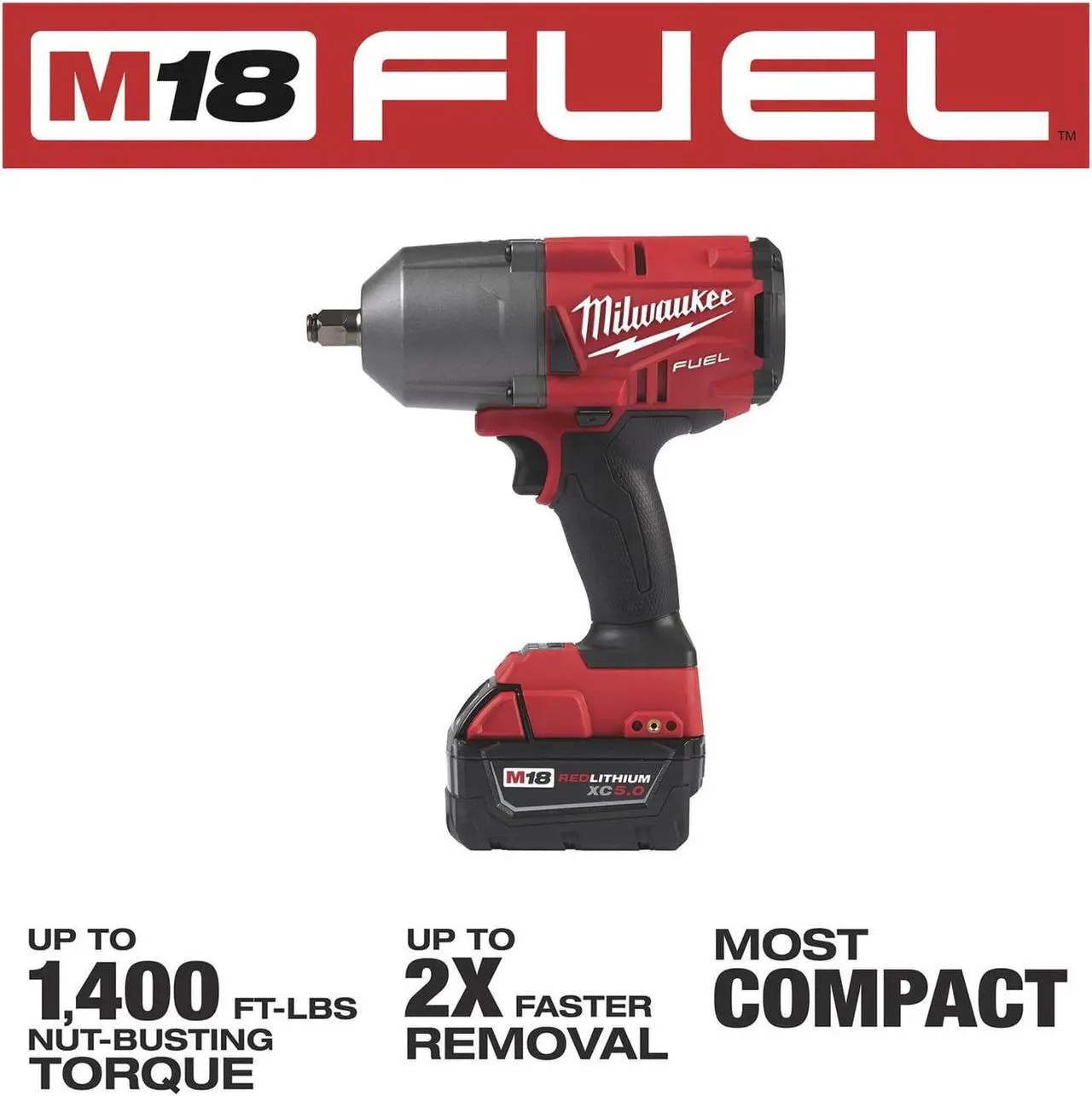 Alt view image 13 of 15 - Milwaukee Electric Tool - 2767-22 - Impact Wrench, Steel/Glass Filled Nylon/Rubber, Red, 18V, 10.75 H x 3.15 W x 8.39