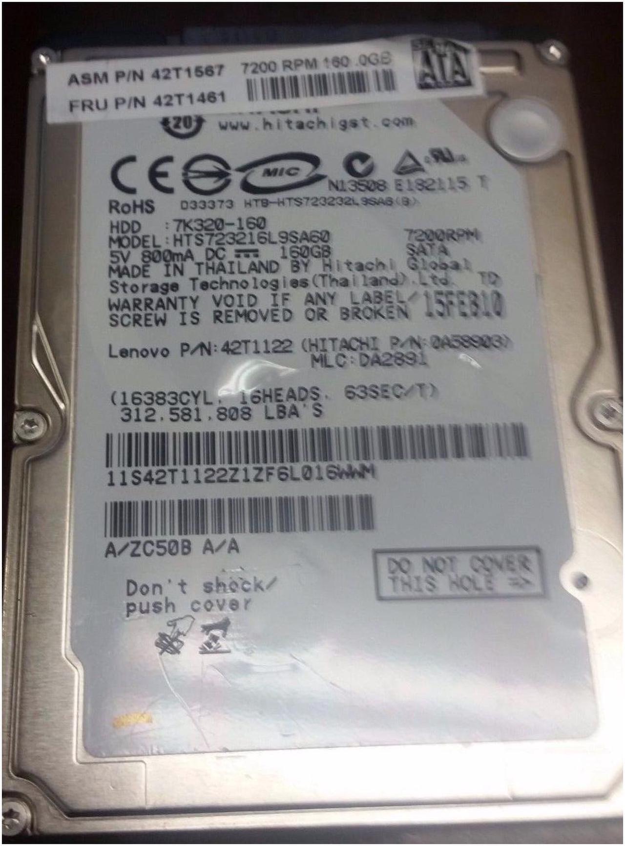 Main image of IBM Lenovo OEM Thinkpad T60 T61 X60 X61 160GB SATA Laptop Hard Drive
