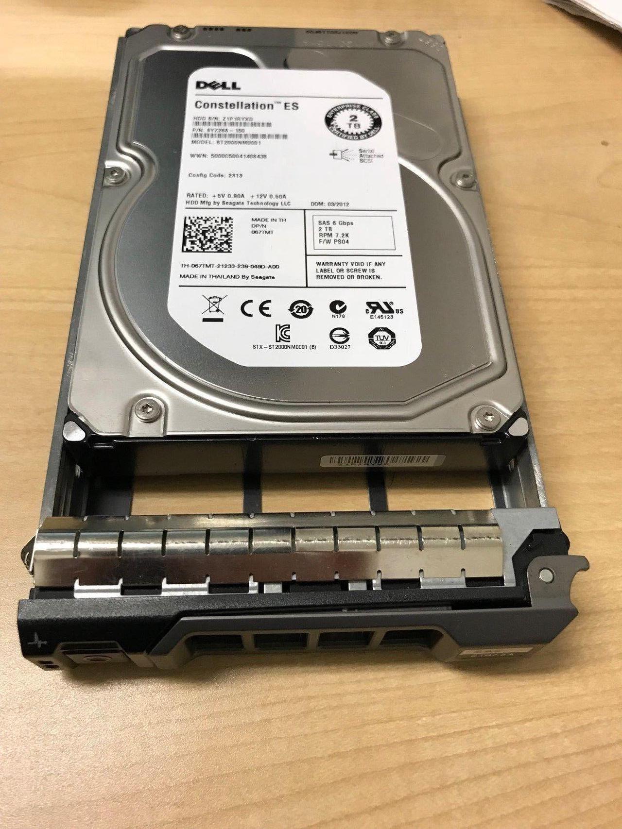 Main image of Dell PowerEdge 2TB 3.5" 7.2K RPM SAS 6Gbps DP/N 67TMT Hard Drive with Tray