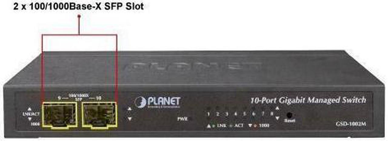 Alt view image 8 of 8 - PLANET GSD-1002M 8-Port 10/100/1000Mbps + 2-Port 100/1000X SFP Managed Desktop Switch