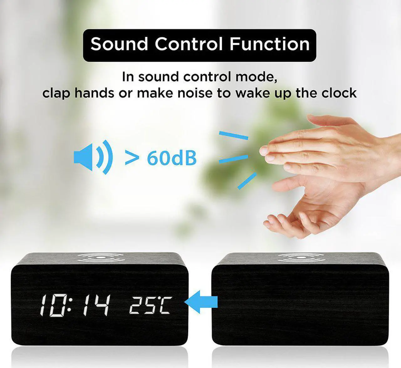 Alt view image 3 of 4 - Van Sicklen Wooden Alarm Clock & Wireless Phone Charging Dock