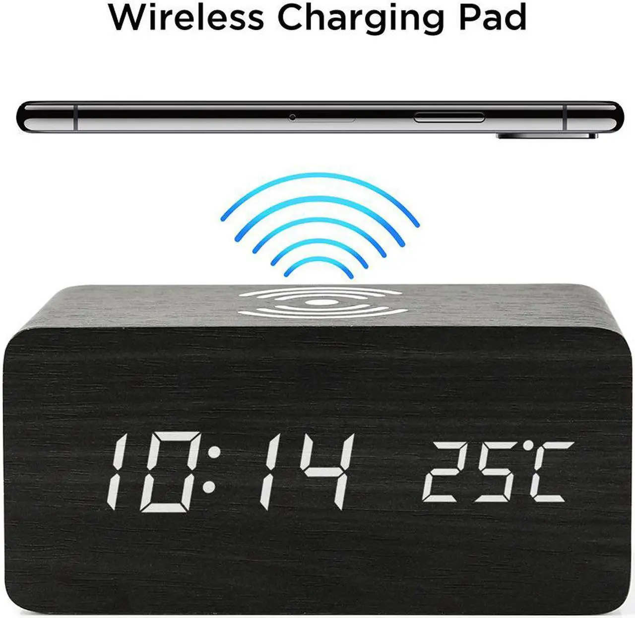 Alt view image 4 of 4 - Van Sicklen Wooden Alarm Clock & Wireless Phone Charging Dock