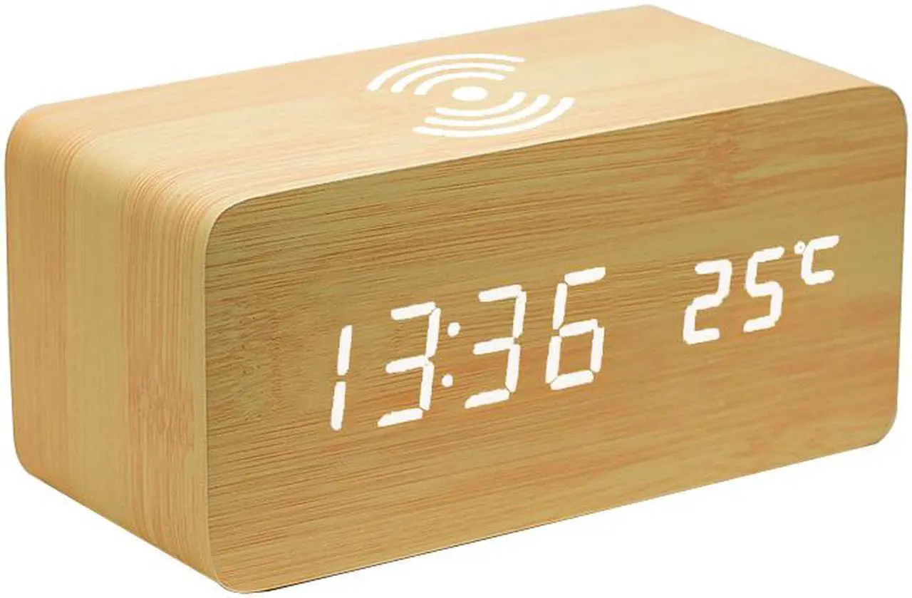 Main image of Van Sicklen Wooden Alarm Clock & Wireless Phone Charging Dock