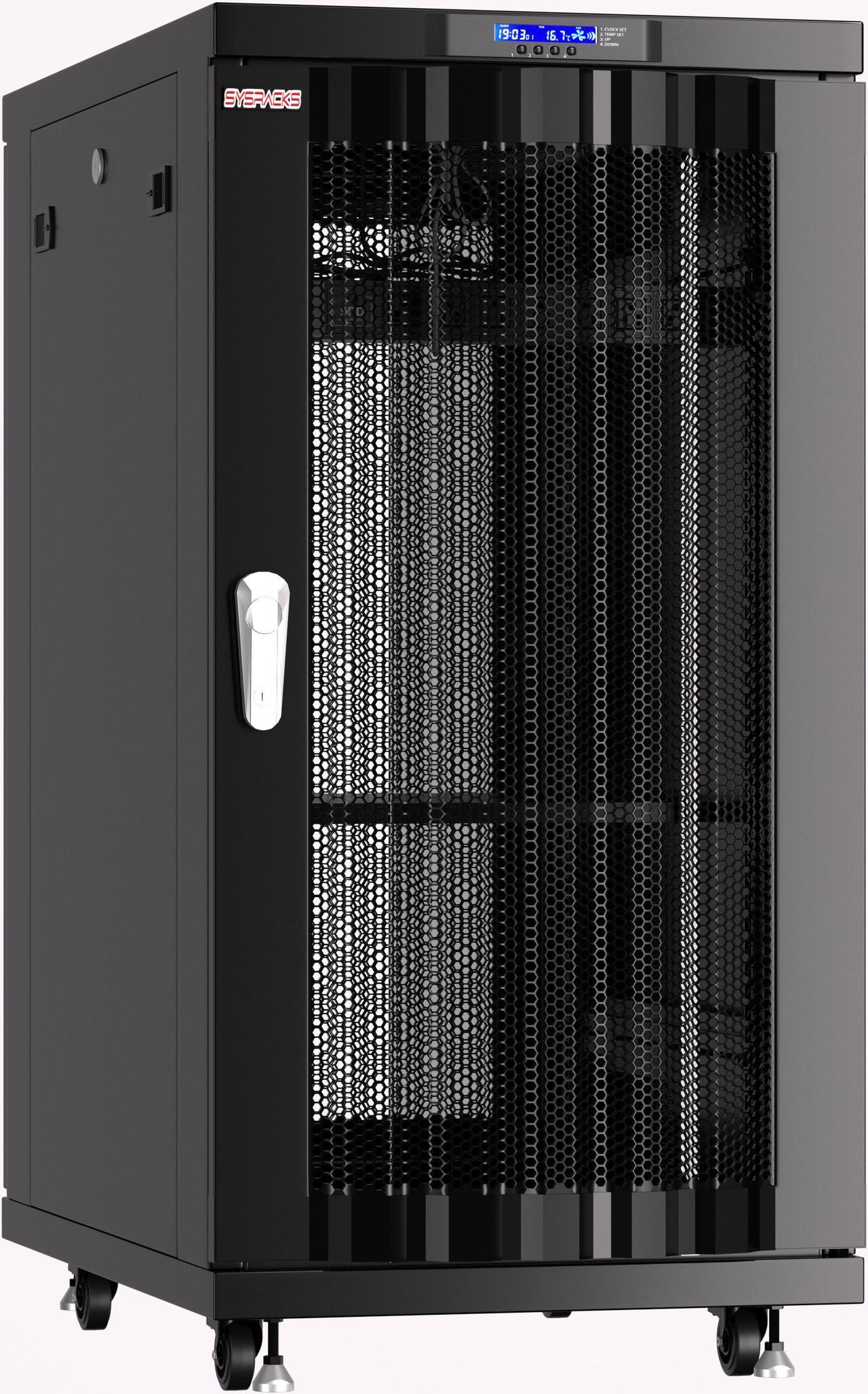 Server Rack - Locking Cabinet - Network Rack - Av Cabinet - 22U - Rack Mount - Free Standing Network Rack- Server Cabinet - Caster Leveler - Shelf - Cooling Fan - Thermostat - PDU - Perforated Doors