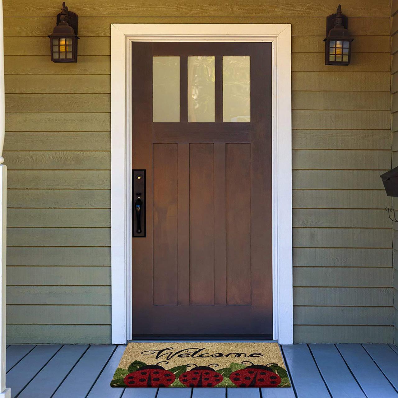 Alt view image 3 of 3 - achim home furnishings ladybug printed coir door mat, 18" x 30"