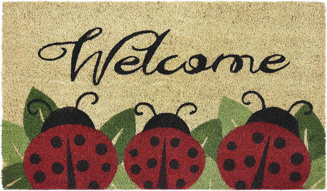 Alt view image 2 of 3 - achim home furnishings ladybug printed coir door mat, 18" x 30"
