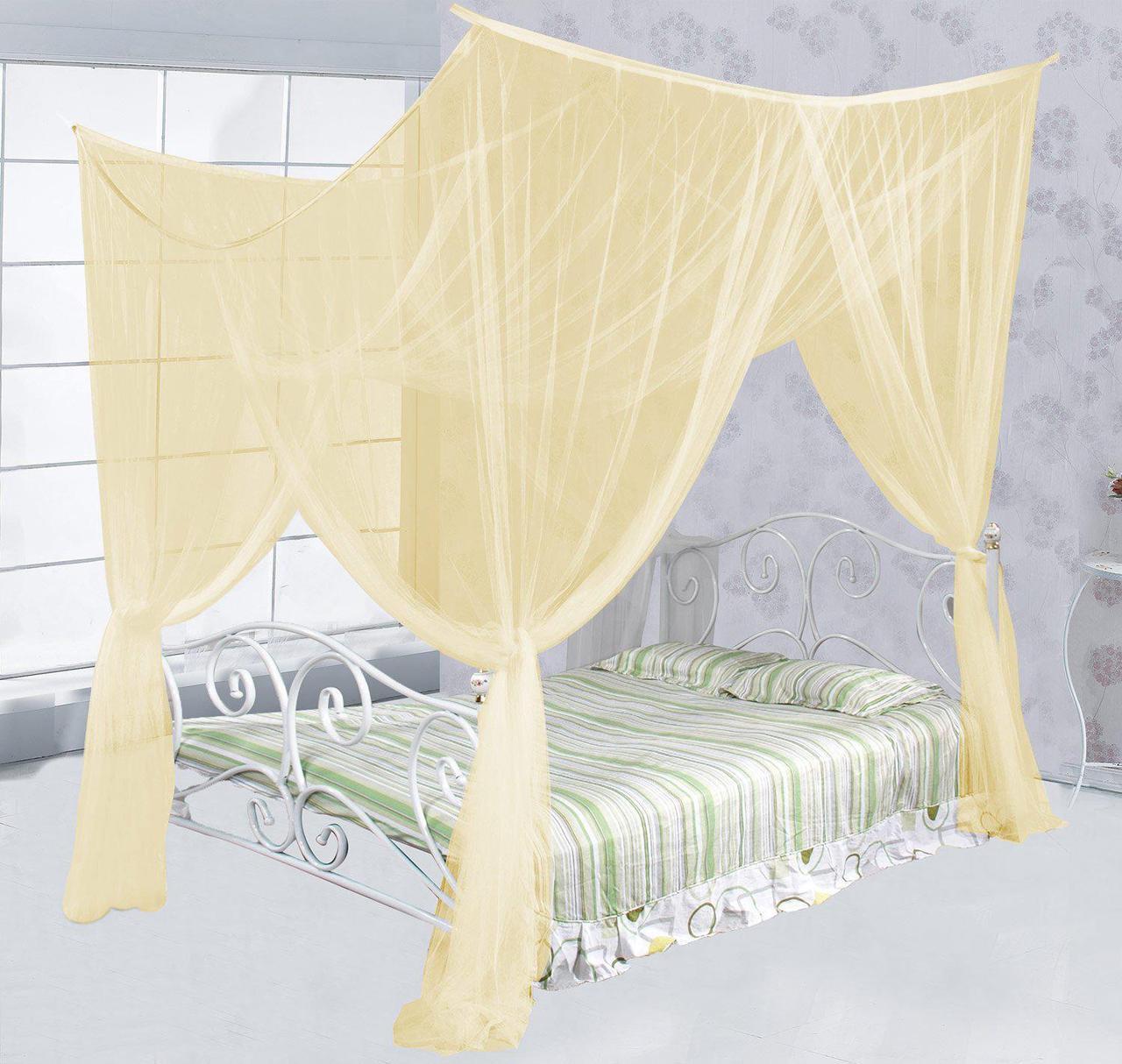 Main image of Just Relax Four Corner Post Elegant Mosquito Net Bed Canopy Set, Beige, Full/Queen/King
