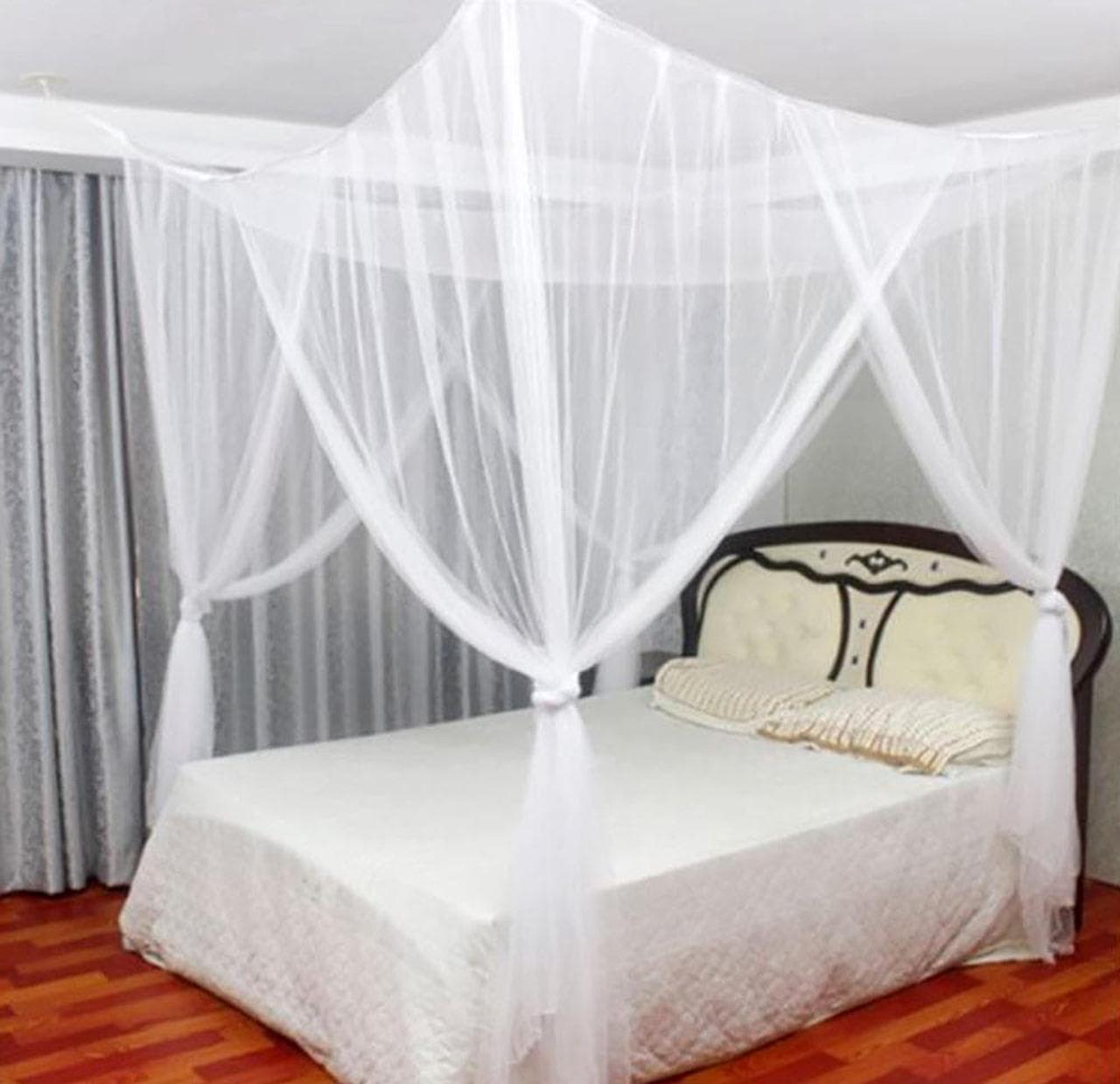 Alt view image 4 of 4 - Just Relax Four Corner Post Elegant Mosquito Net Bed Canopy Set, Beige, Full/Queen/King