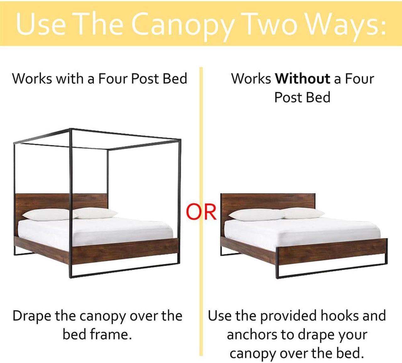 Alt view image 2 of 4 - Just Relax Four Corner Post Elegant Mosquito Net Bed Canopy Set, Beige, Full/Queen/King