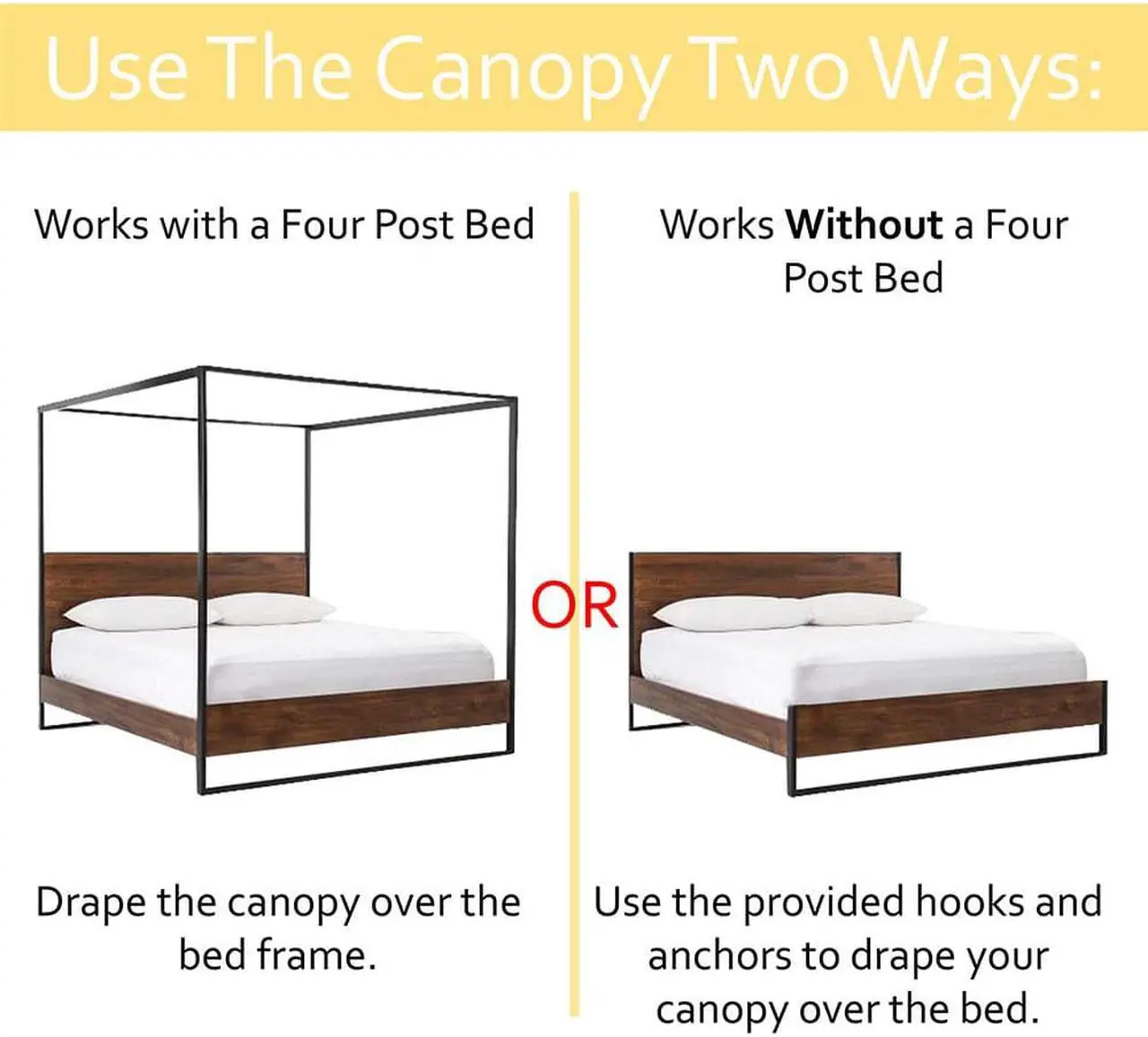 Alt view image 2 of 4 - Just Relax Four Corner Post Elegant Mosquito Net Bed Canopy Set, White, Full/Queen/King