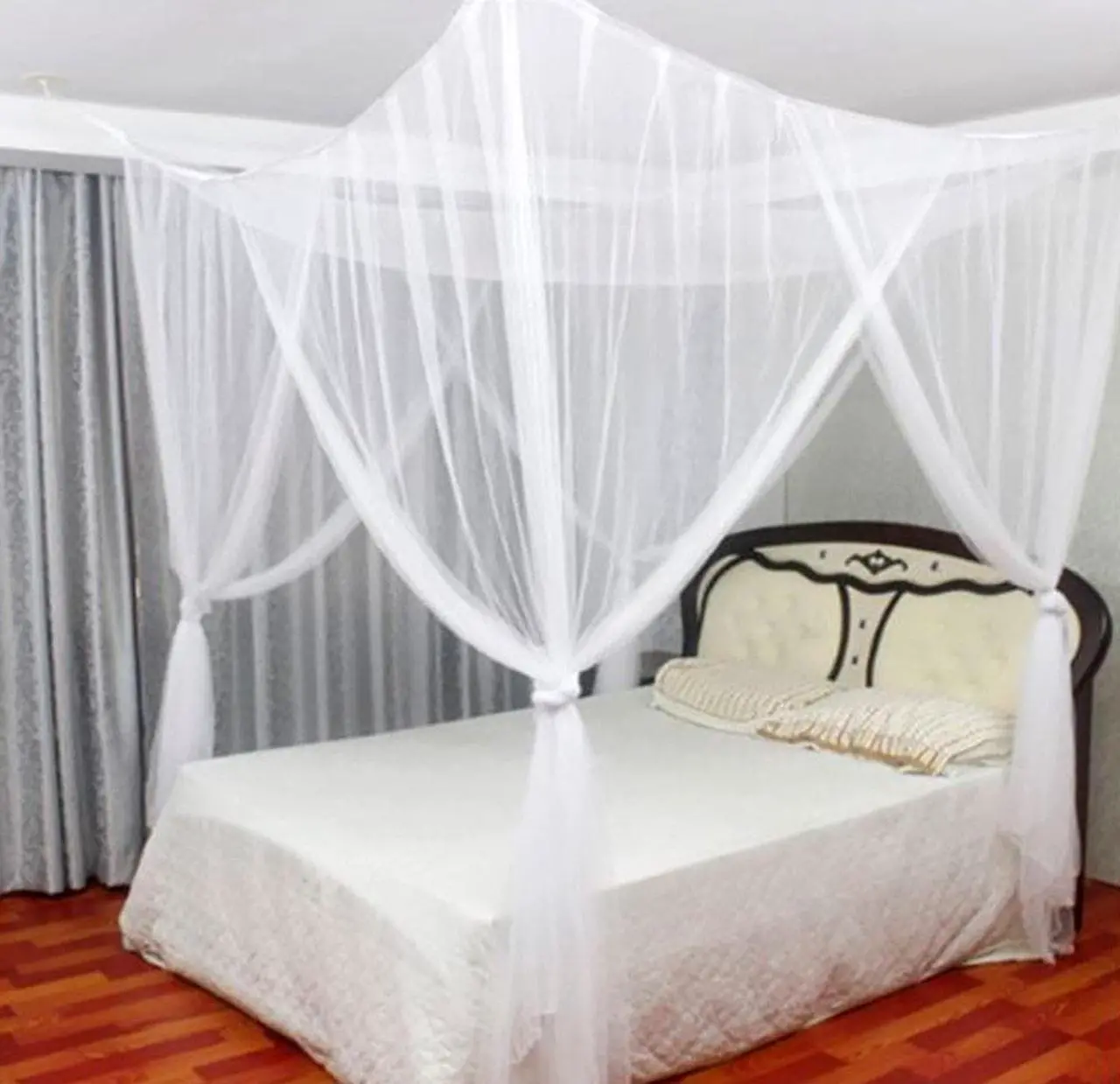 Alt view image 4 of 4 - Just Relax Four Corner Post Elegant Mosquito Net Bed Canopy Set, White, Full/Queen/King