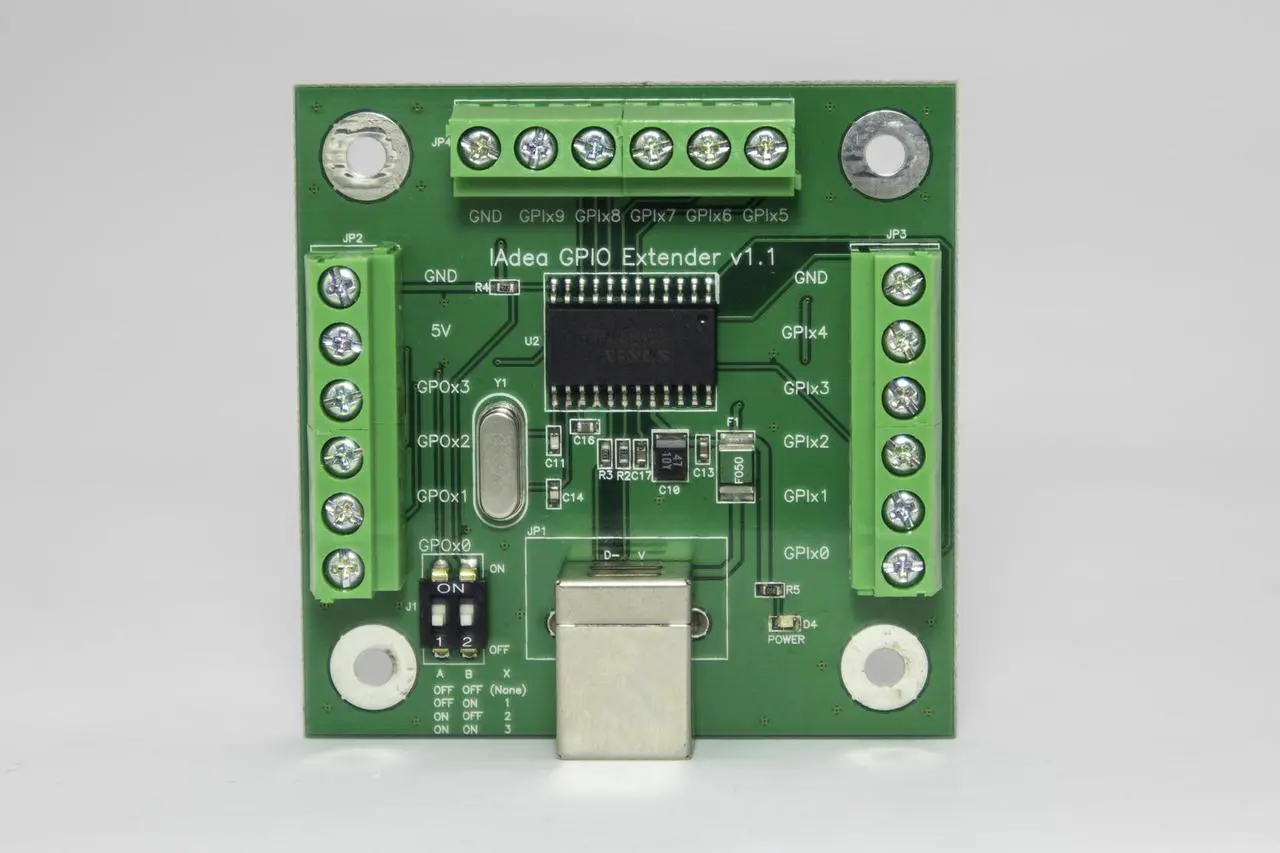 Alt view image 3 of 4 - Programmable USB HID board for up to 10 buttons
USB to GPIO Extender Module With 10 Inputs / 4 Outputs. Compatible with Raspberry Pi.