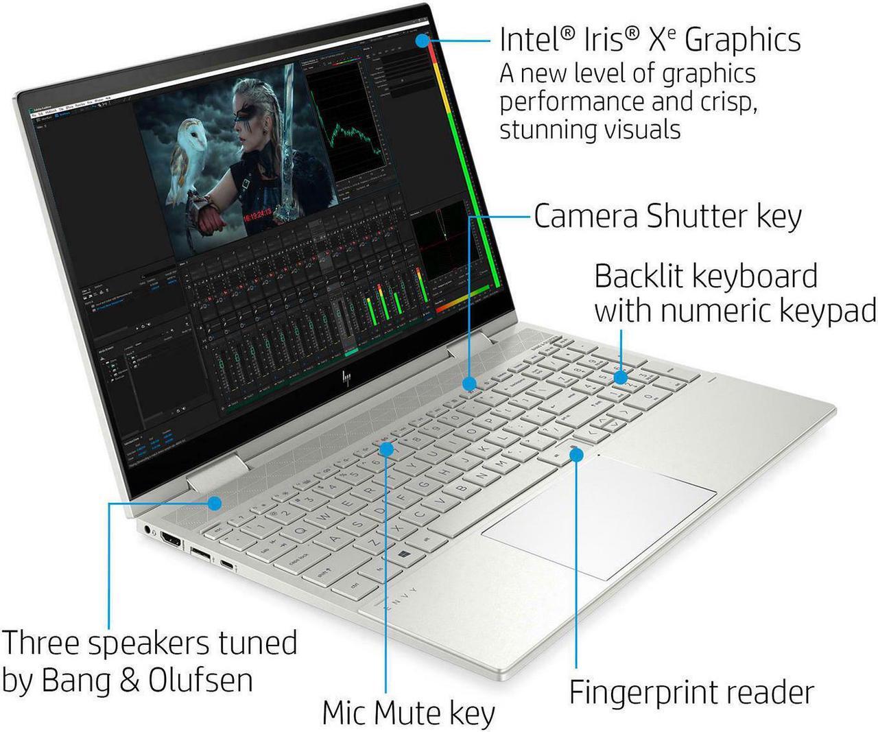 Alt view image 4 of 7 - HP ENVY x360 15-ed1071cl Intel Core i7 11th Gen 1165G7 (2.80GHz) 16GB Memory 512 GB PCIe SSD Intel Iris Xe Graphics 15.6" Touchscreen 1920 x 1080 Convertible 2-in-1 Laptop Windows 10 / 11 Home 64-bit